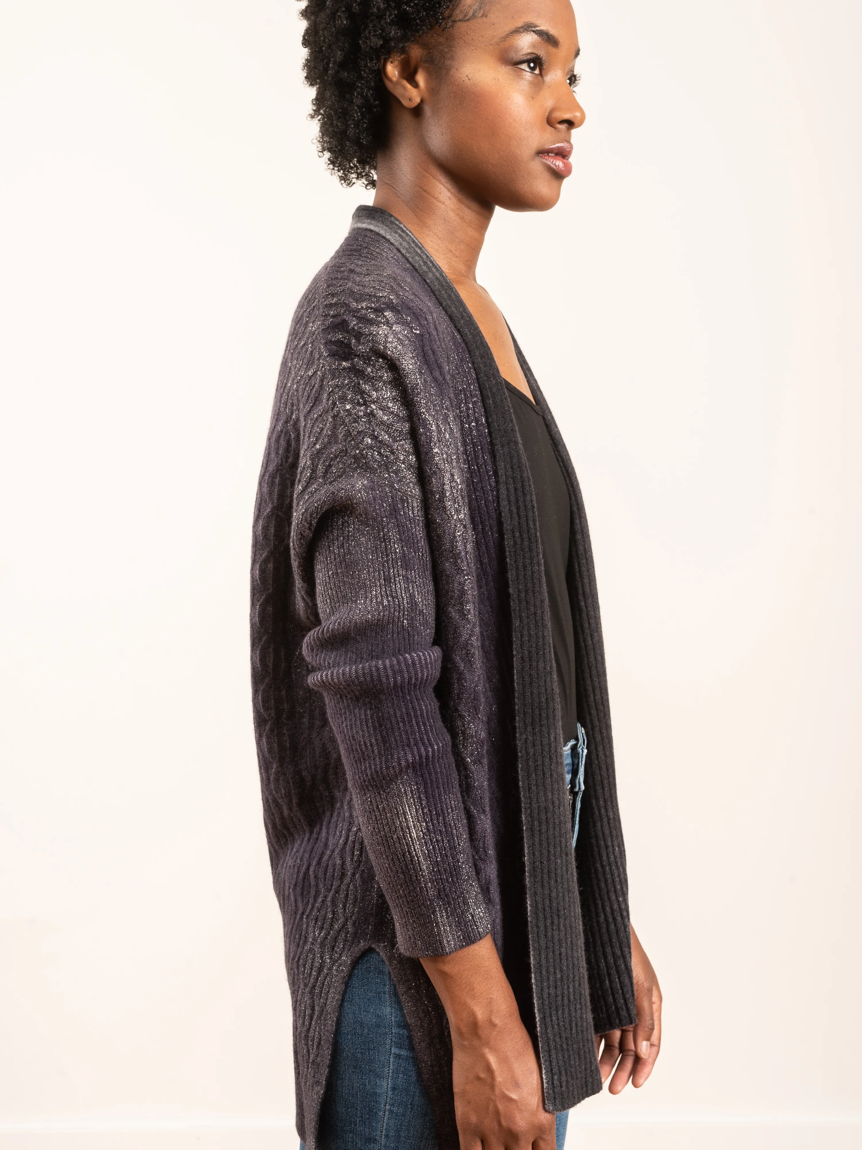 cable stitch cardigan with shaded lamination - Image 4