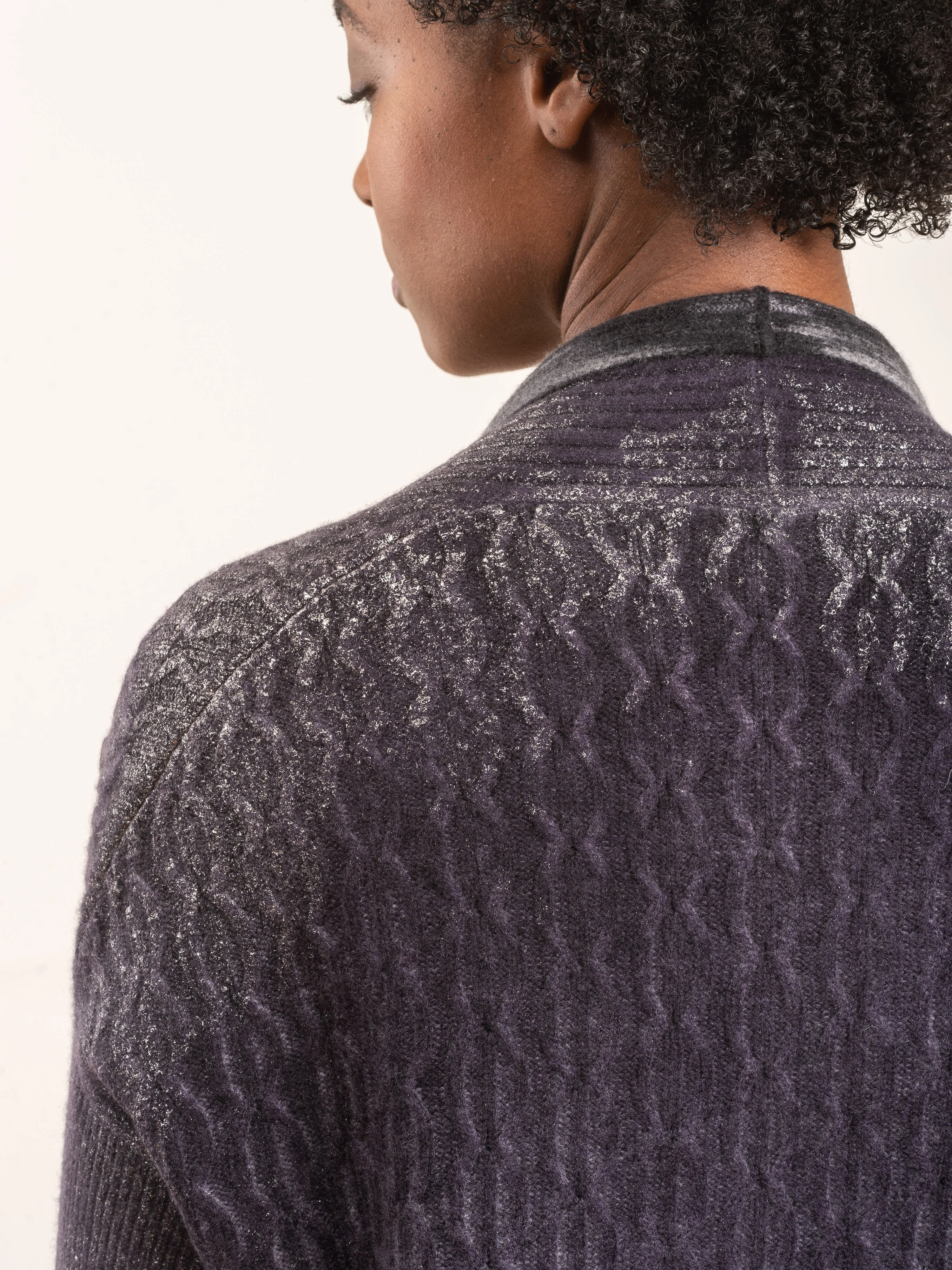 cable stitch cardigan with shaded lamination - Image 6