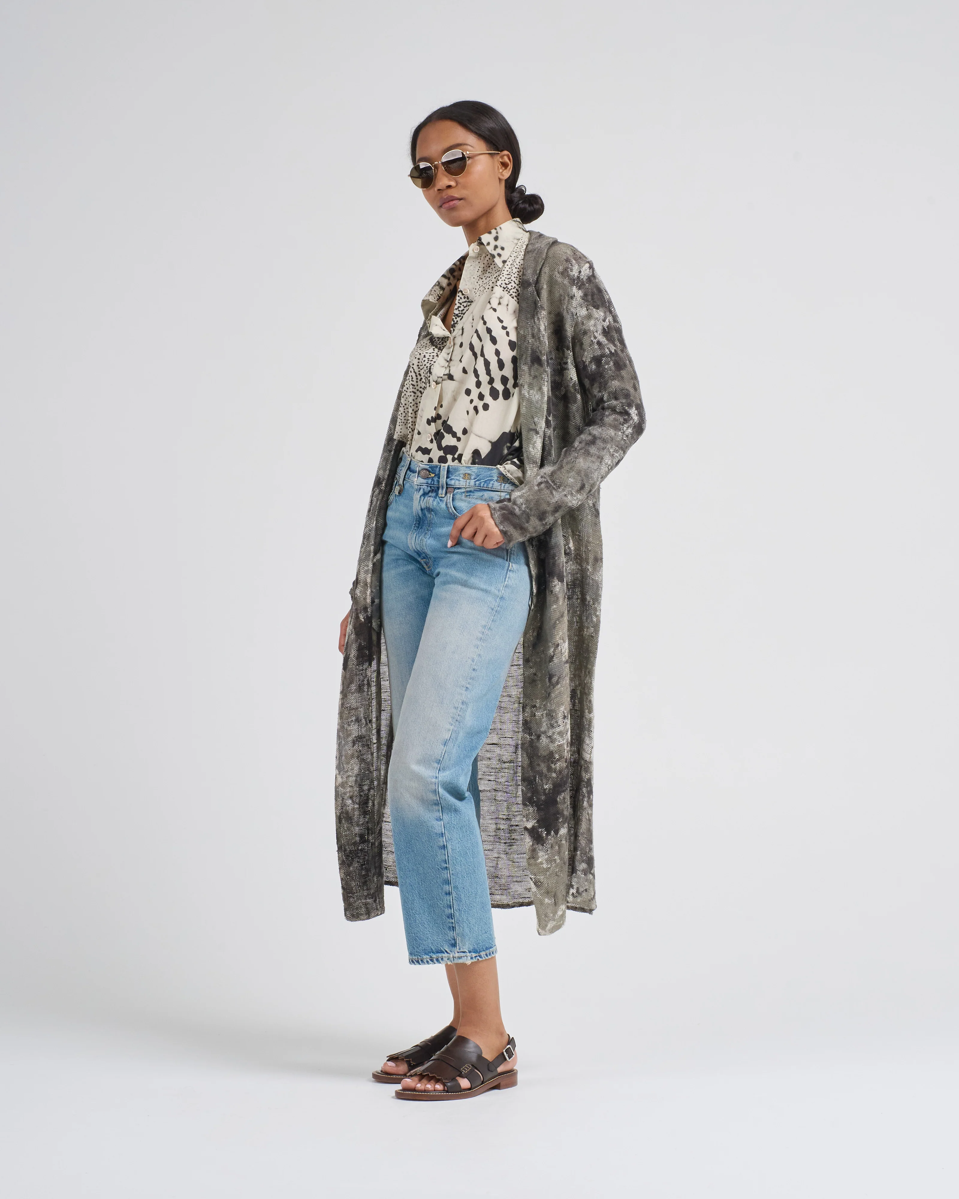 camouflage effect linen and cotton net fabric long duster - Image 3