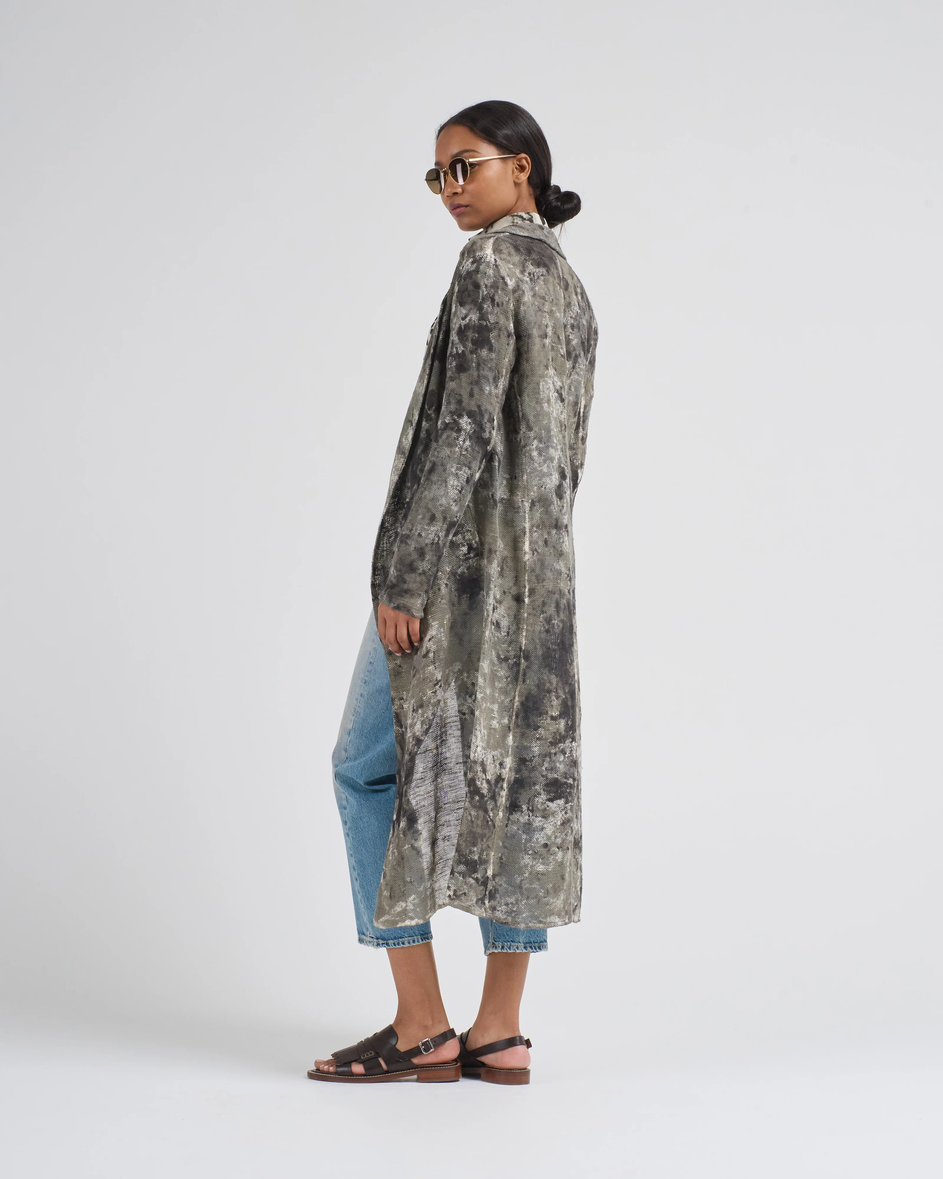 camouflage effect linen and cotton net fabric long duster - Image 4