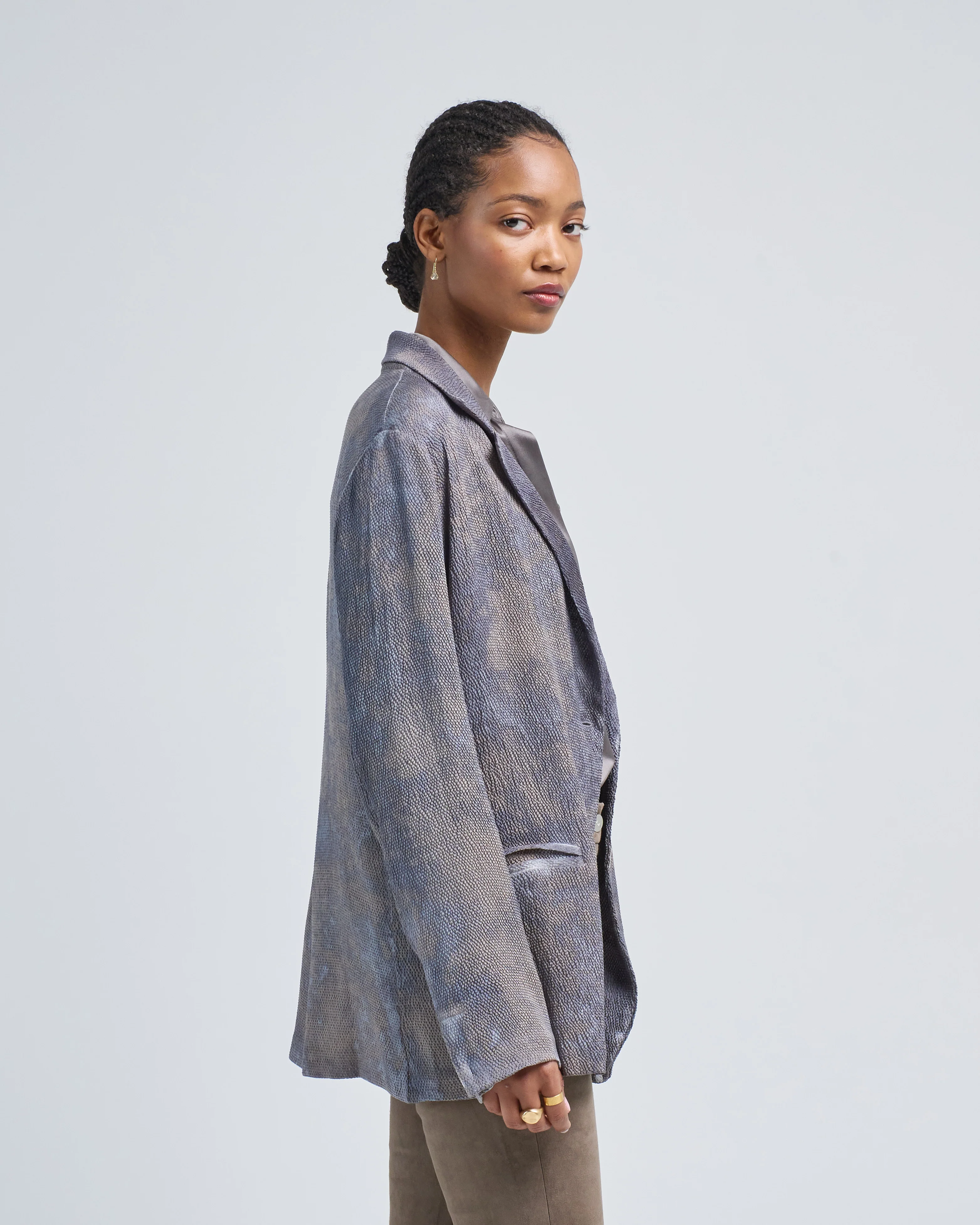 camouflage on grey base stretch silk rever jacket - Image 3
