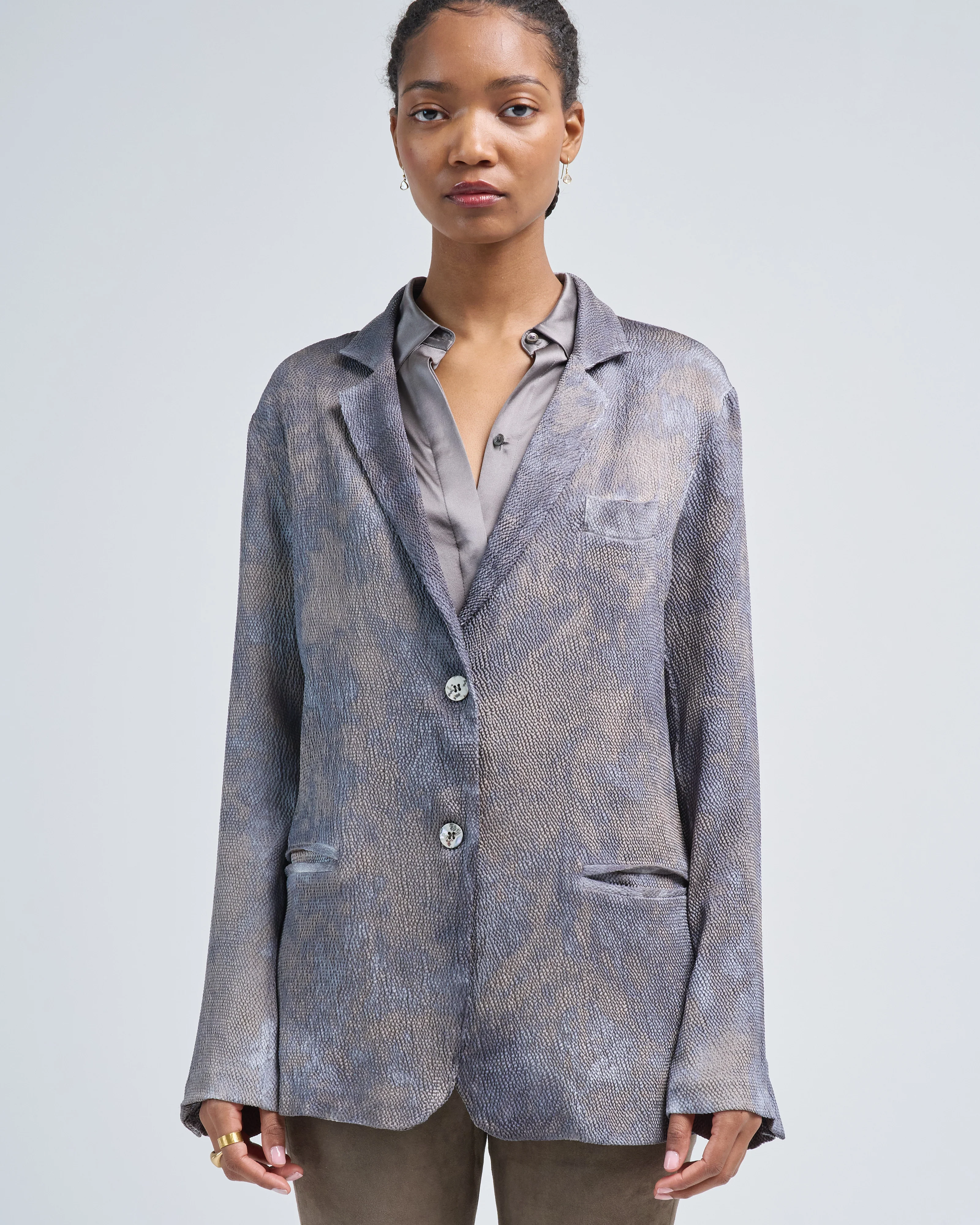 camouflage on grey base stretch silk rever jacket - Image 5
