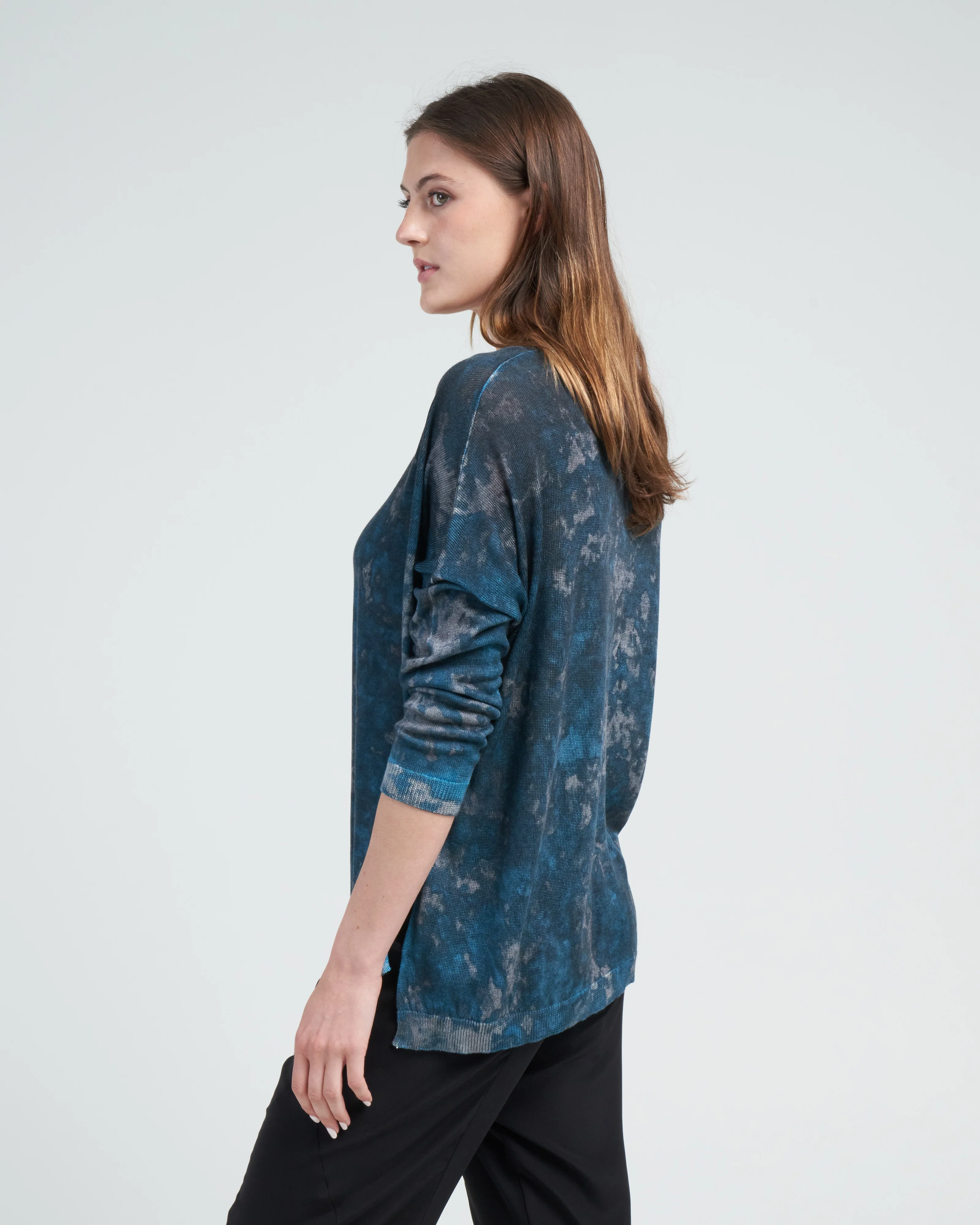 camouflage silk v neck over pullover - dark teal - Image 3