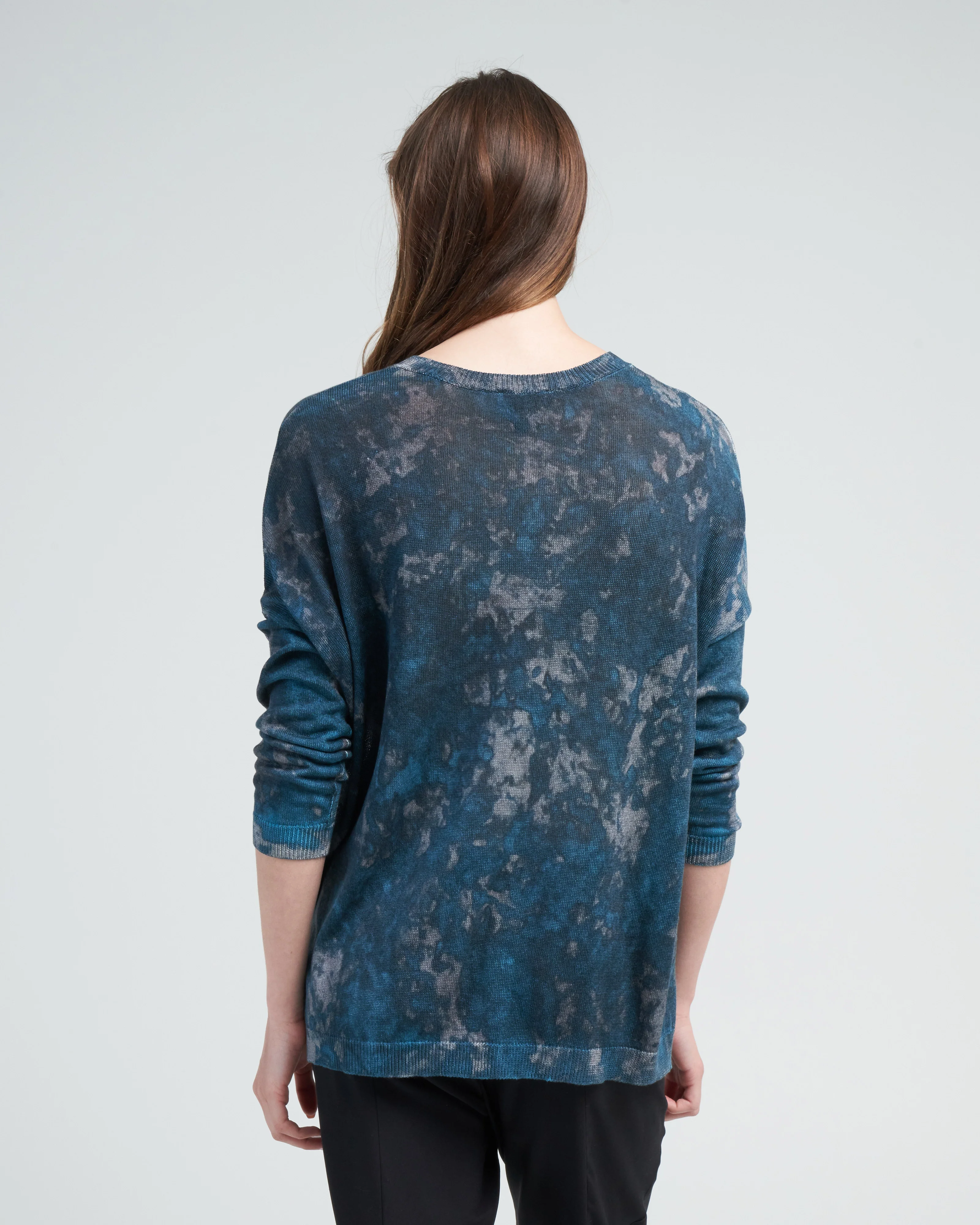 camouflage silk v neck over pullover - dark teal - Image 4