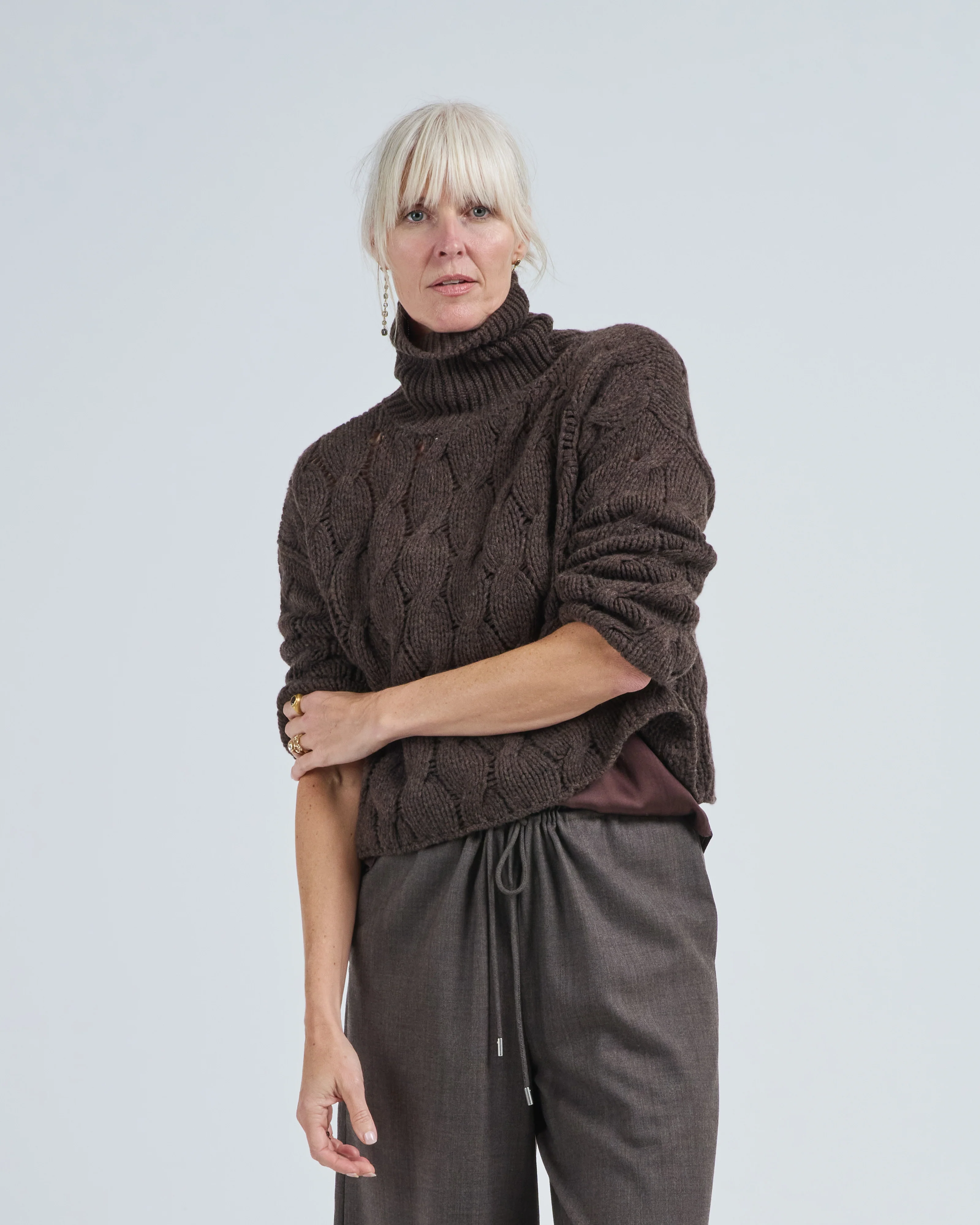 cashmere high neck pullover with diamond pattern - Image 3