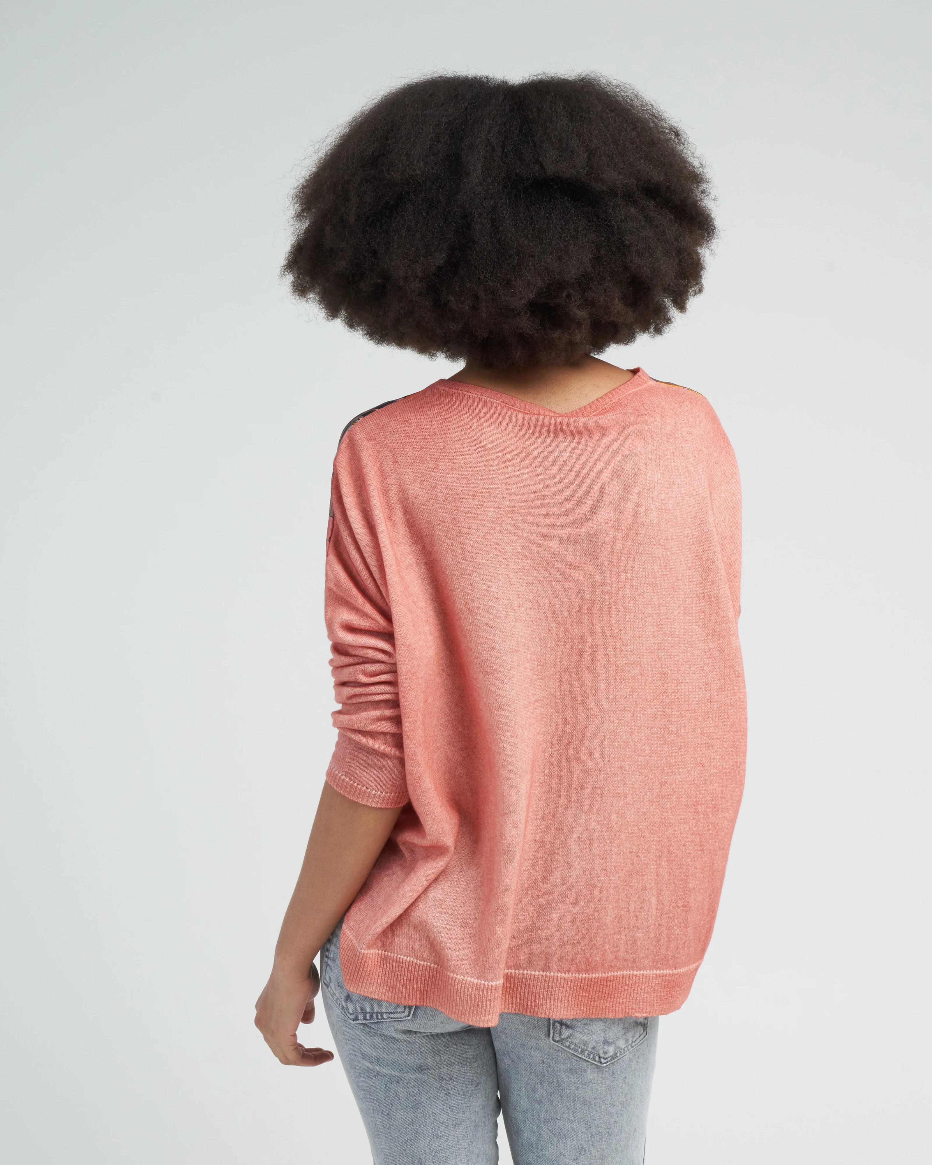 cashmere silk round neck pullover with front peonies silk - rosa - Image 4