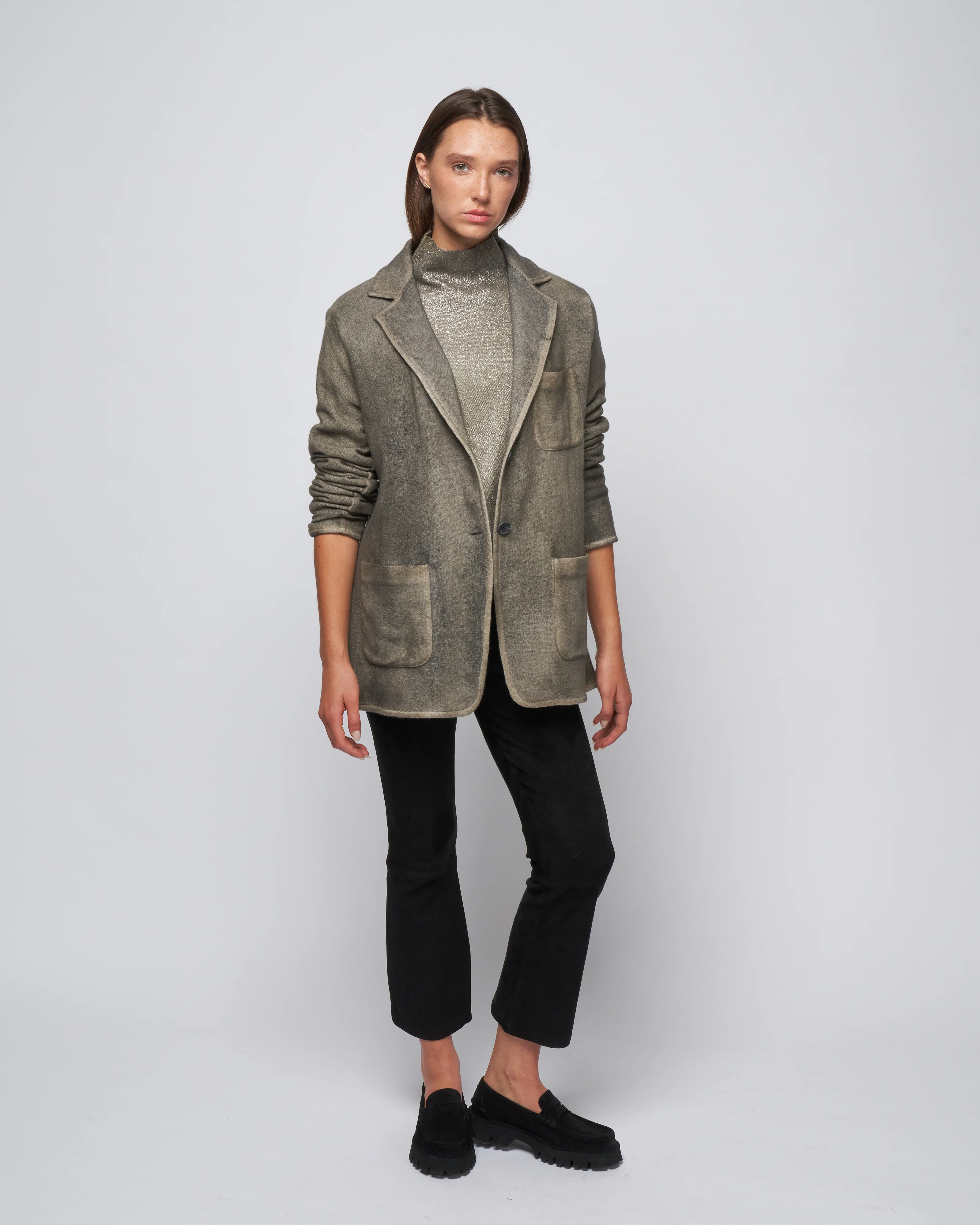 cashmere wool net rever jacket - mushroom - Image 2