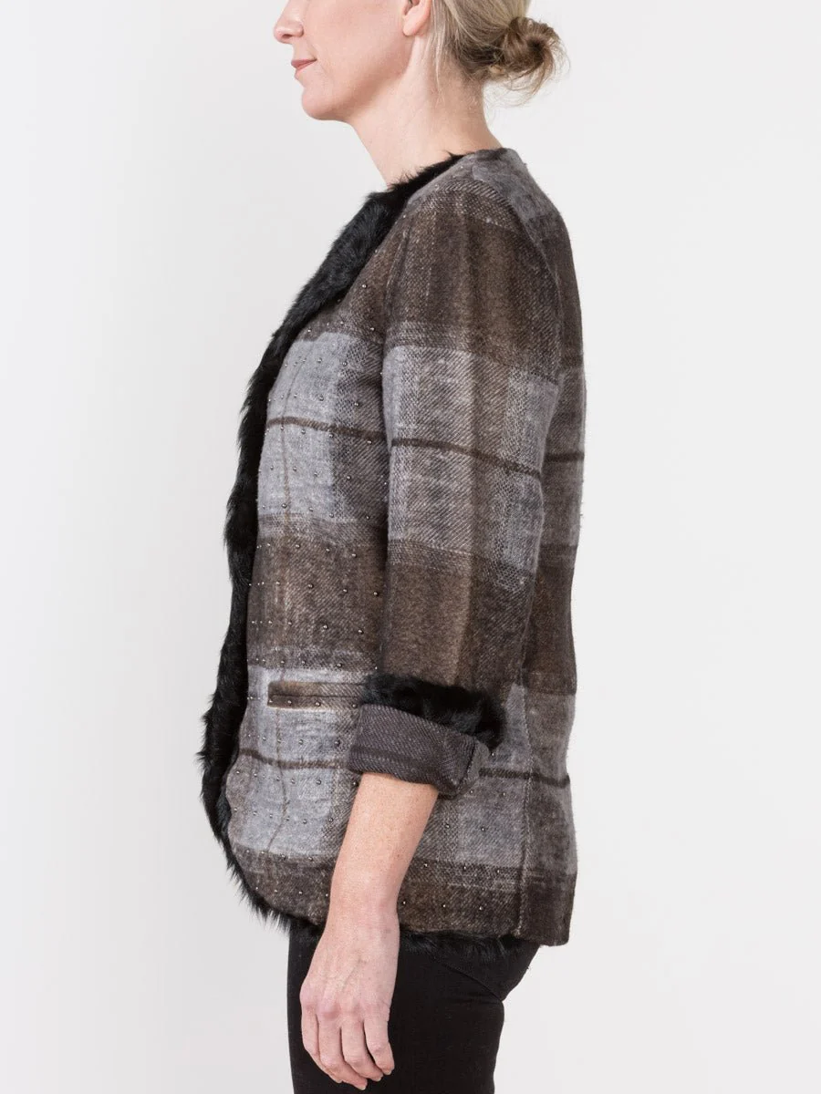 check jacket with fur and studs - Image 3
