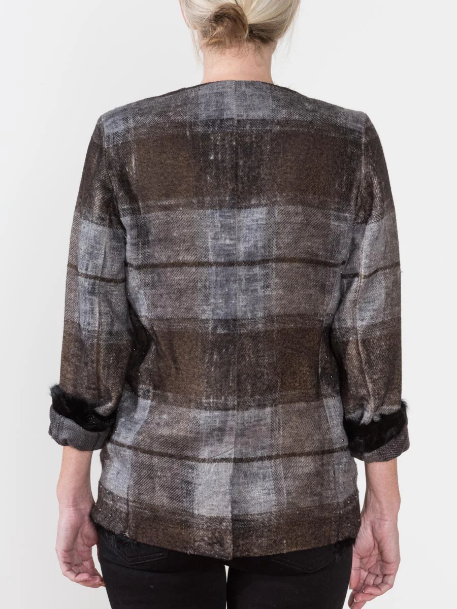 check jacket with fur and studs - Image 4