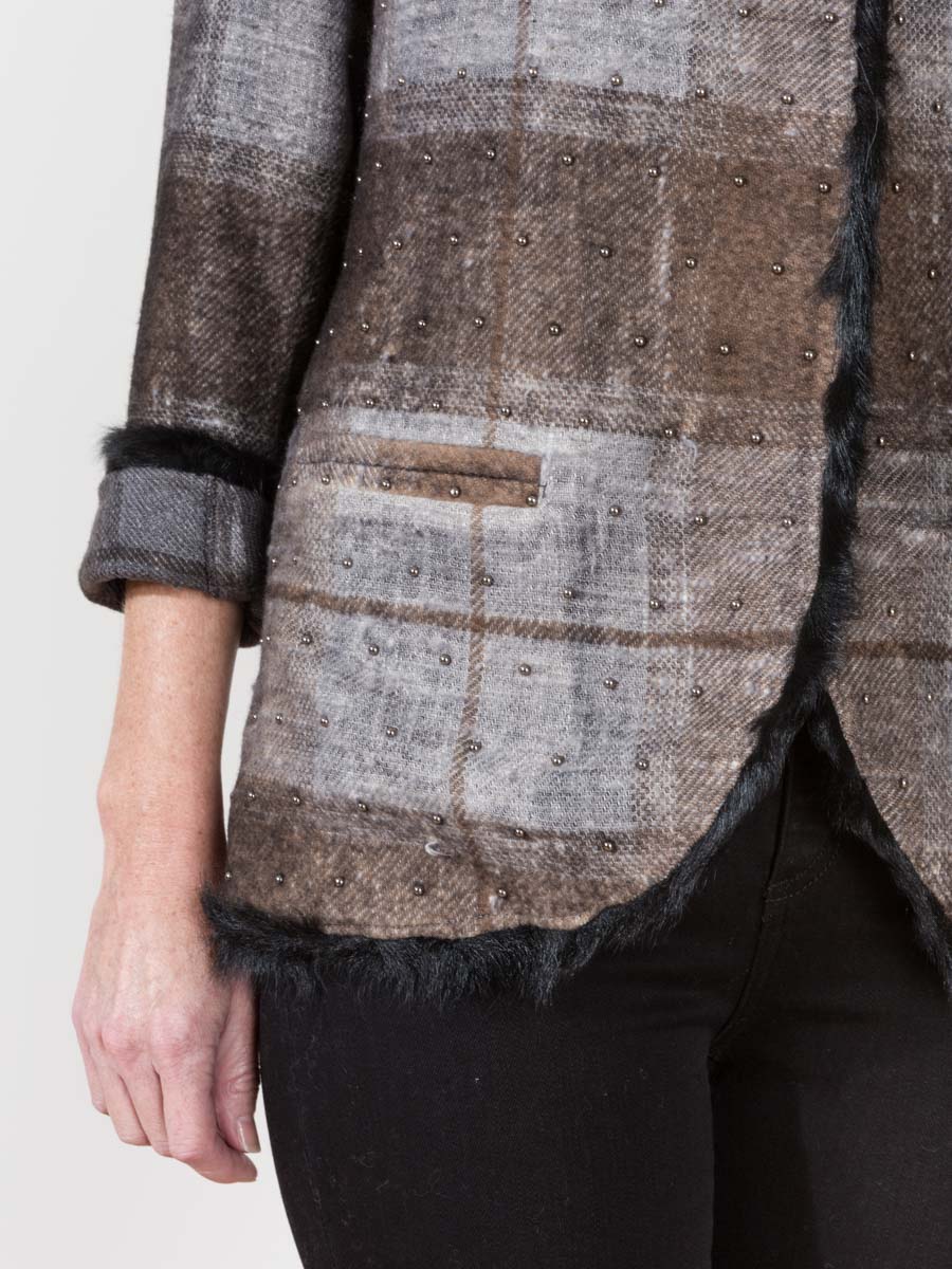 check jacket with fur and studs - Image 5