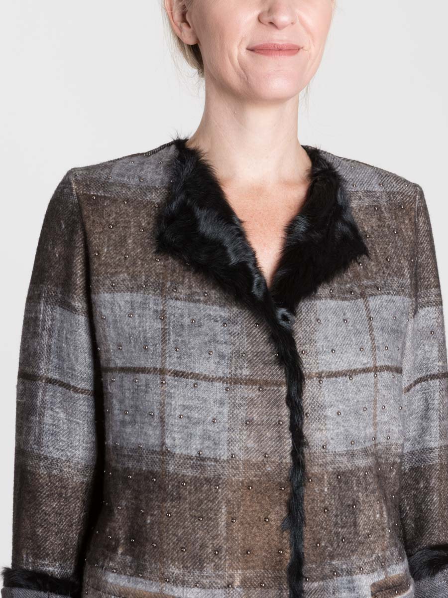 check jacket with fur and studs - Image 6
