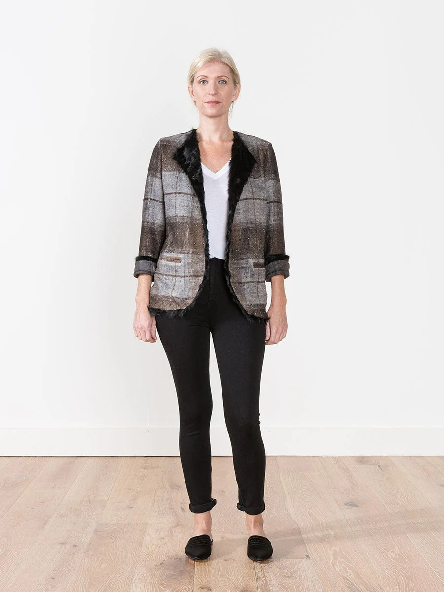 check jacket with fur and studs - Image 7