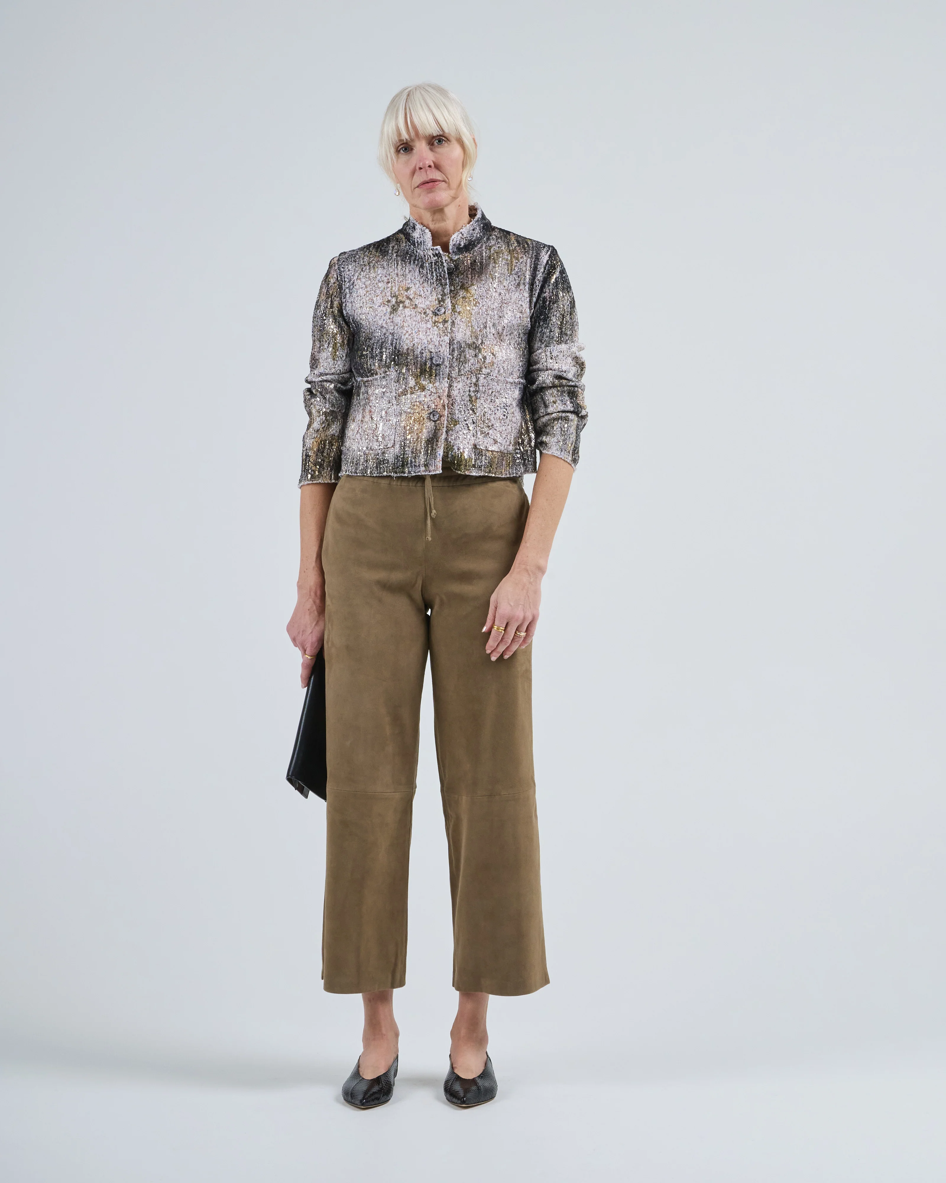 cherry bloom print round neck jacket with scratched effect and lamination - Image 5