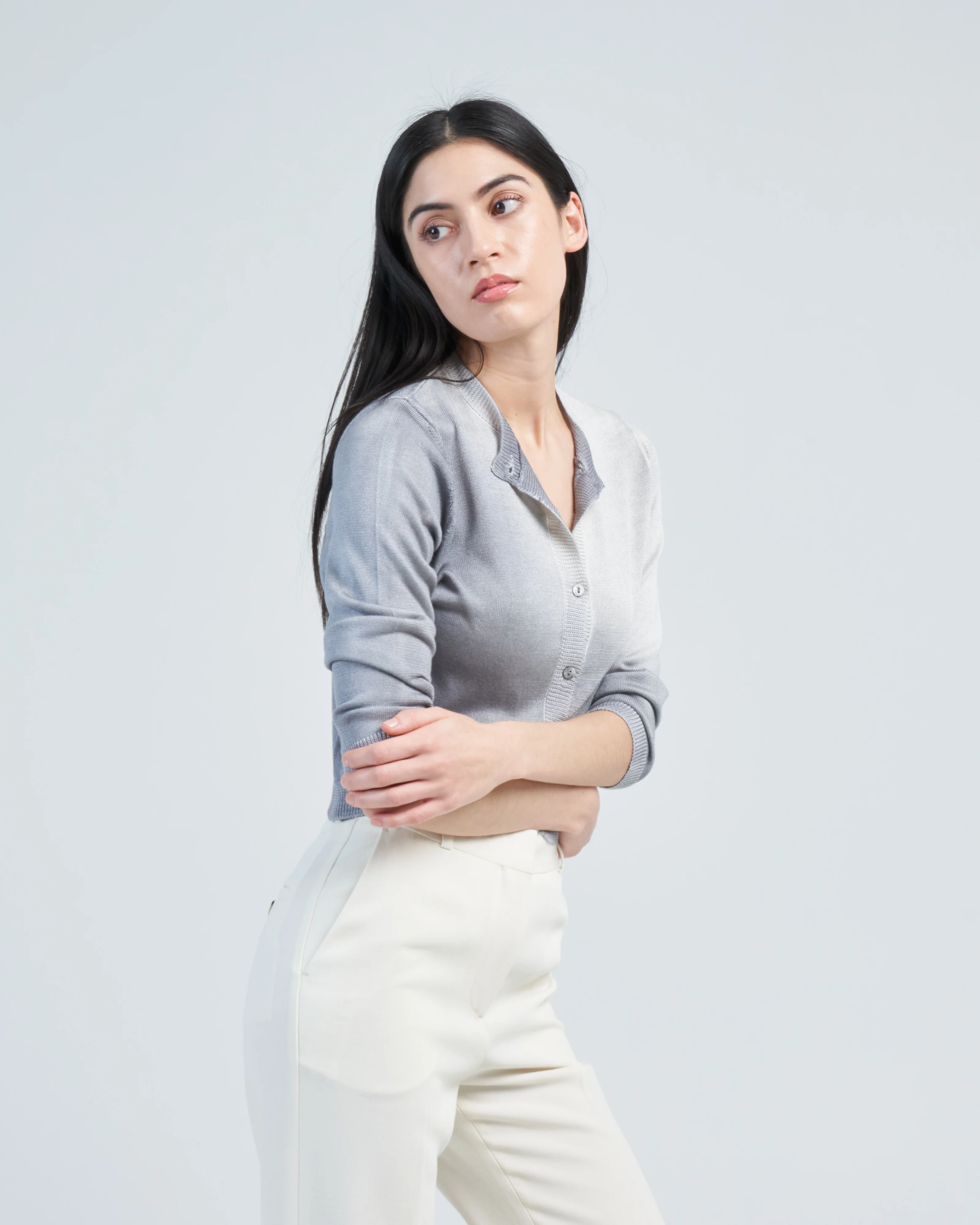 degrade' round neck silk cardigan - Image 3
