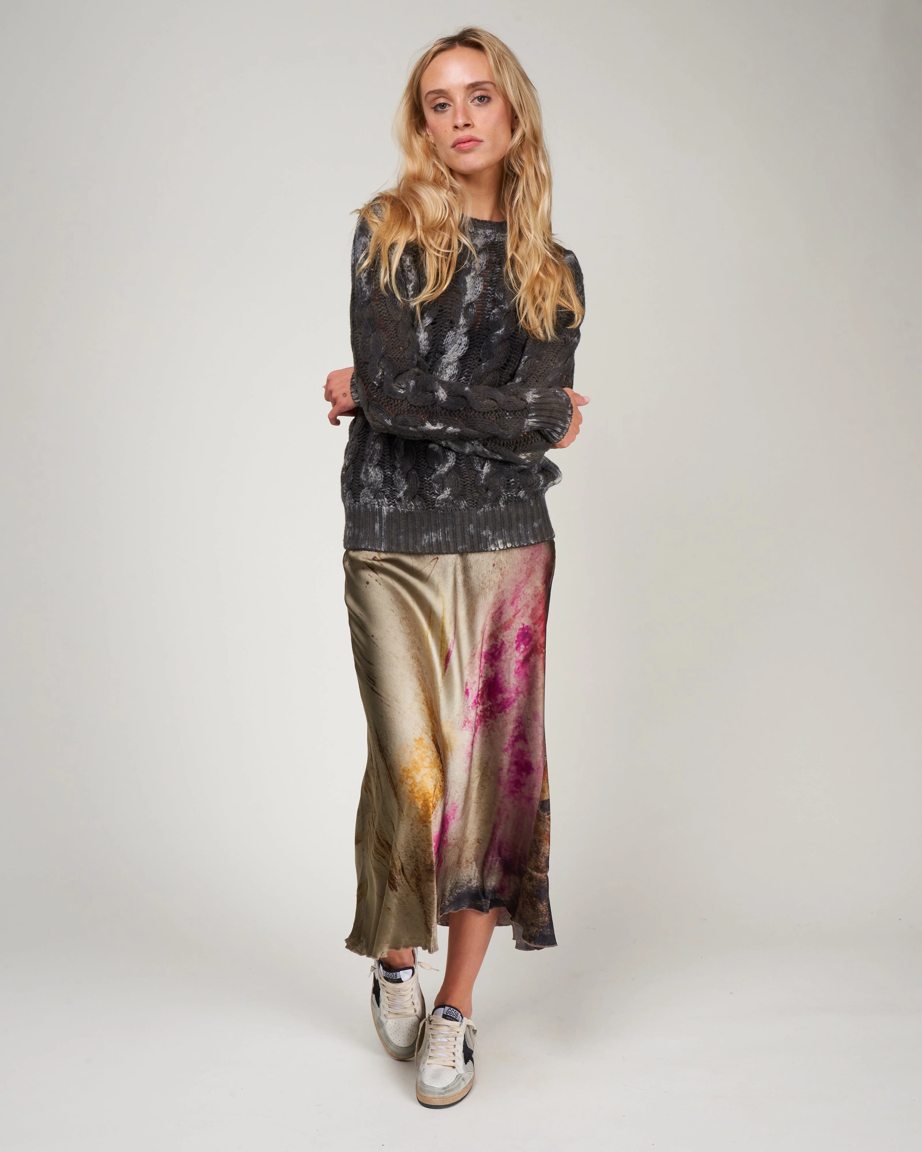 flower lake printed silk skirt - mushroom - Image 2