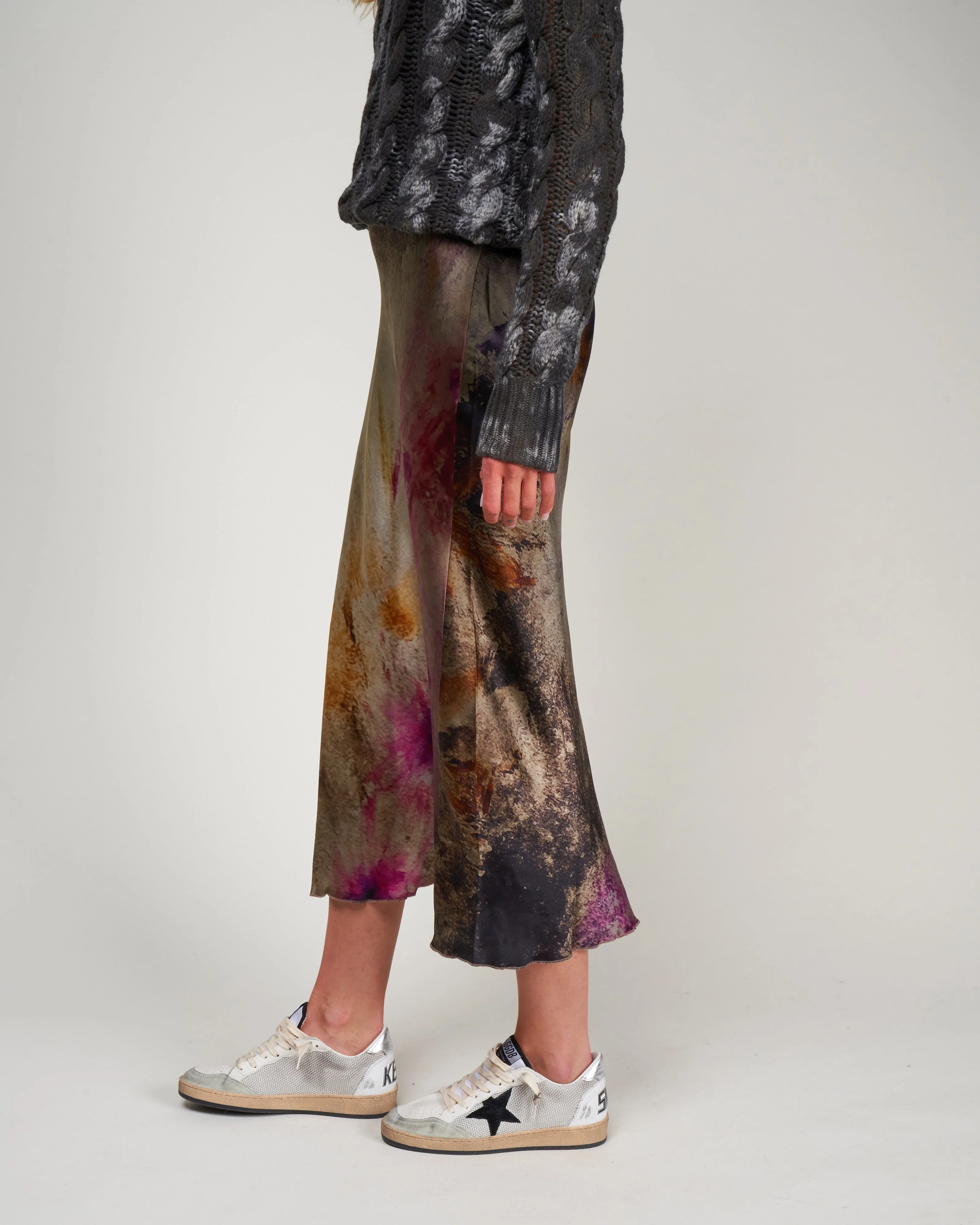flower lake printed silk skirt - mushroom - Image 3