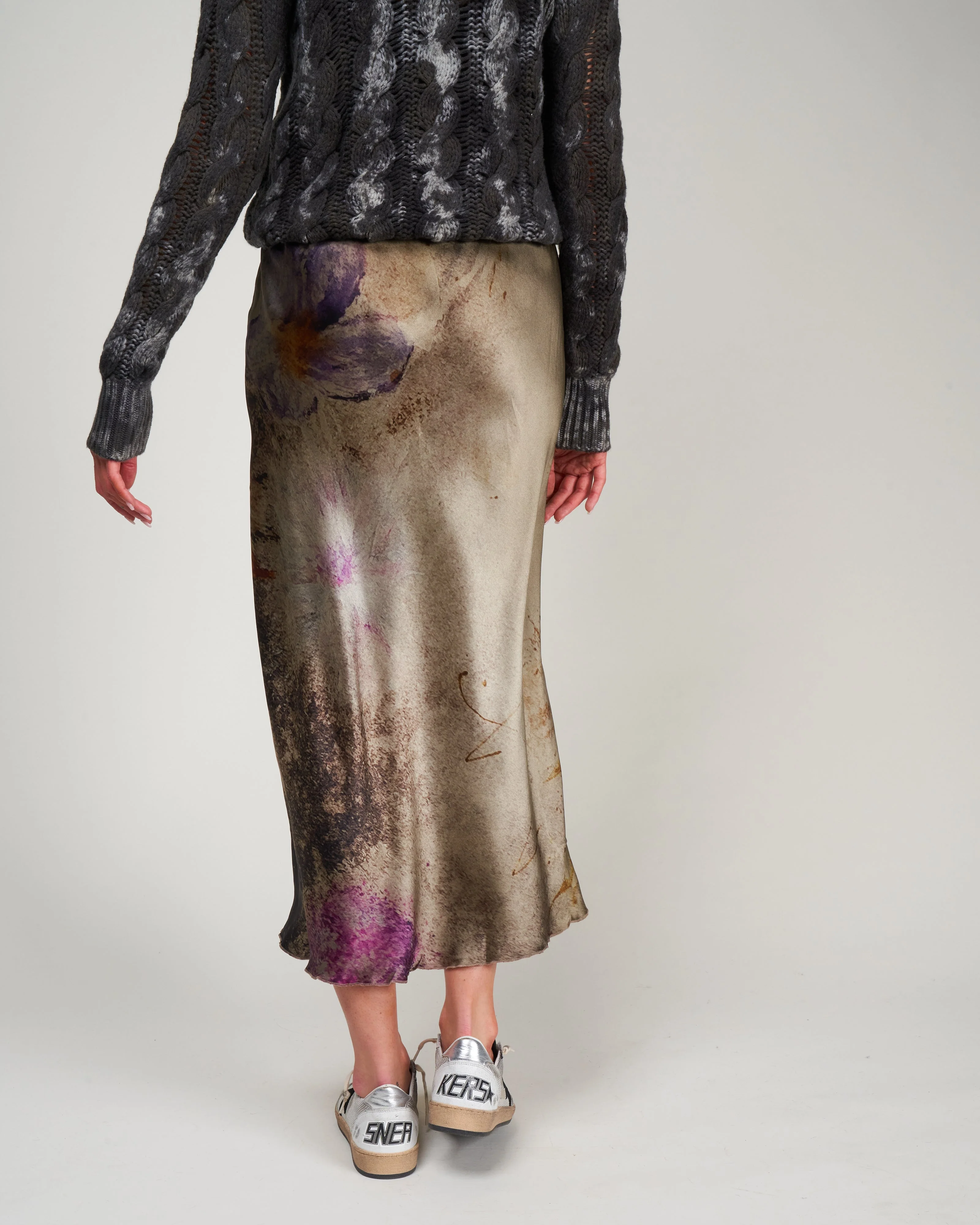 flower lake printed silk skirt - mushroom - Image 4
