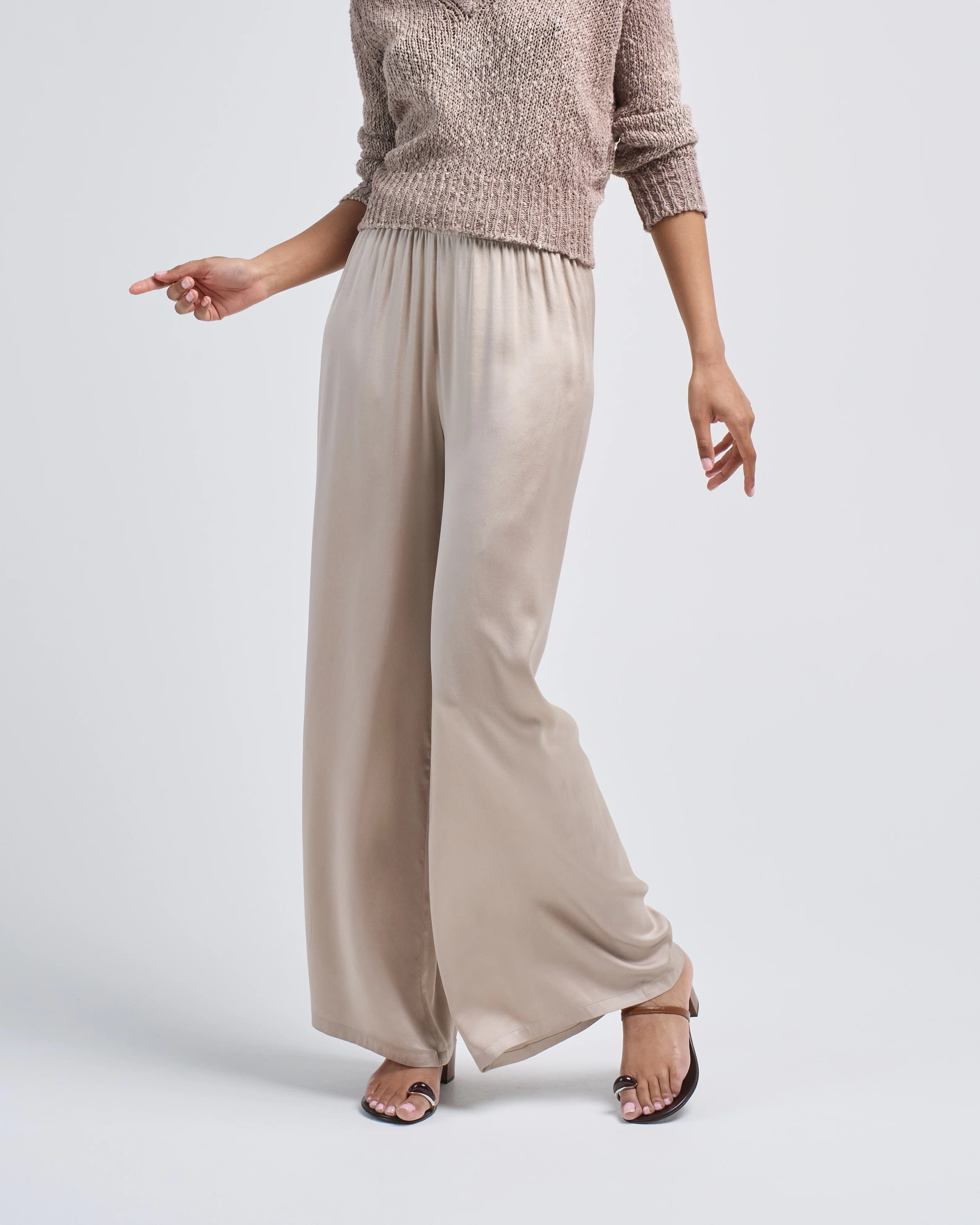 frosted effect stretch silk palazzo pants - Image 2