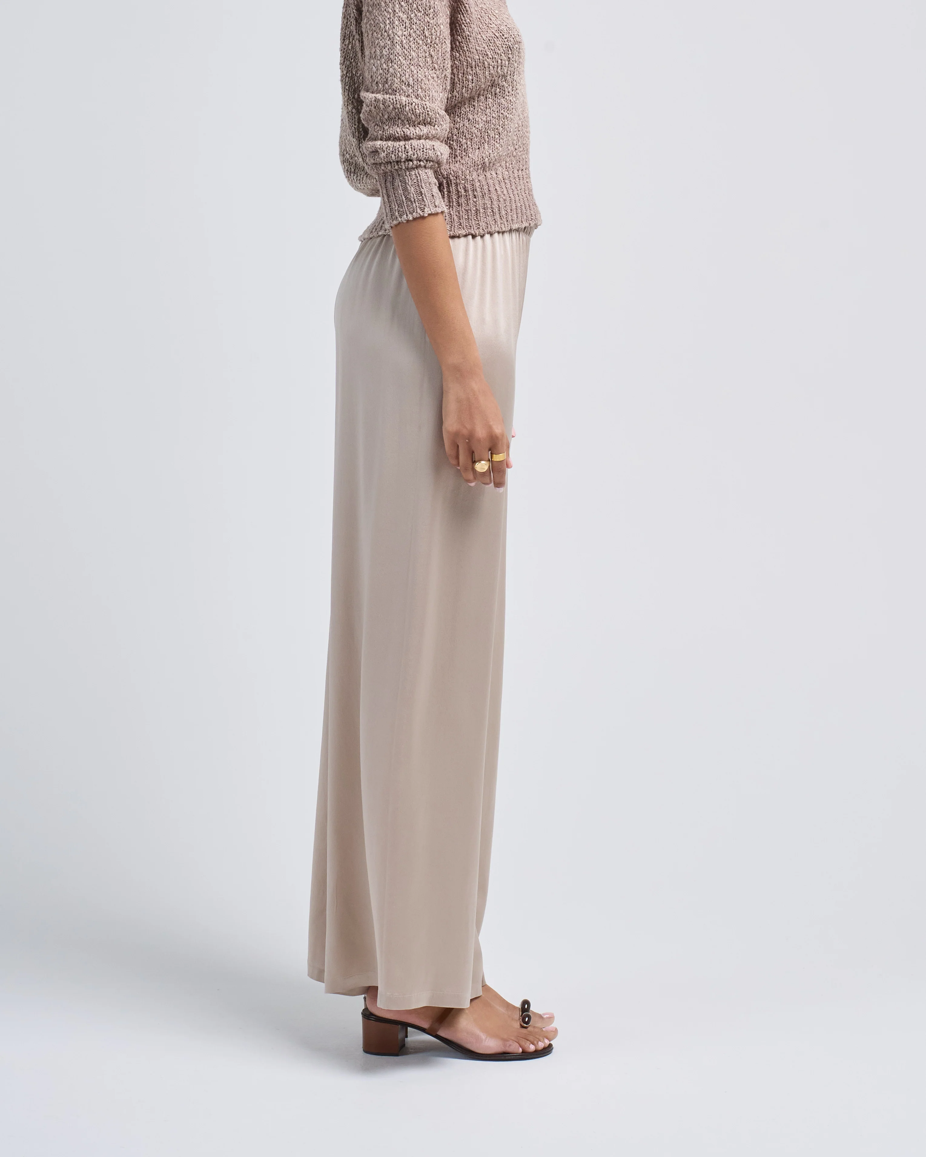 frosted effect stretch silk palazzo pants - Image 3