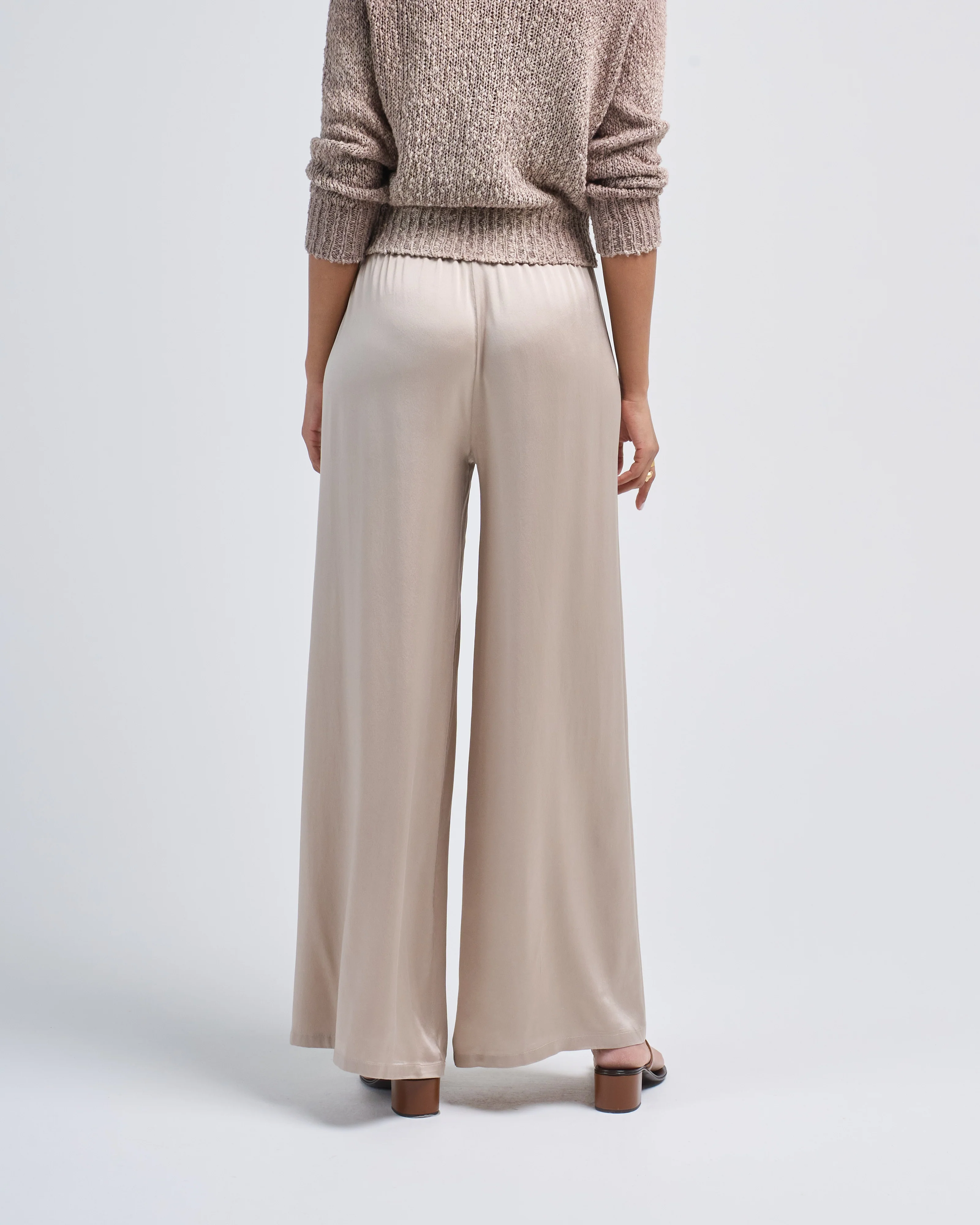 frosted effect stretch silk palazzo pants - Image 4