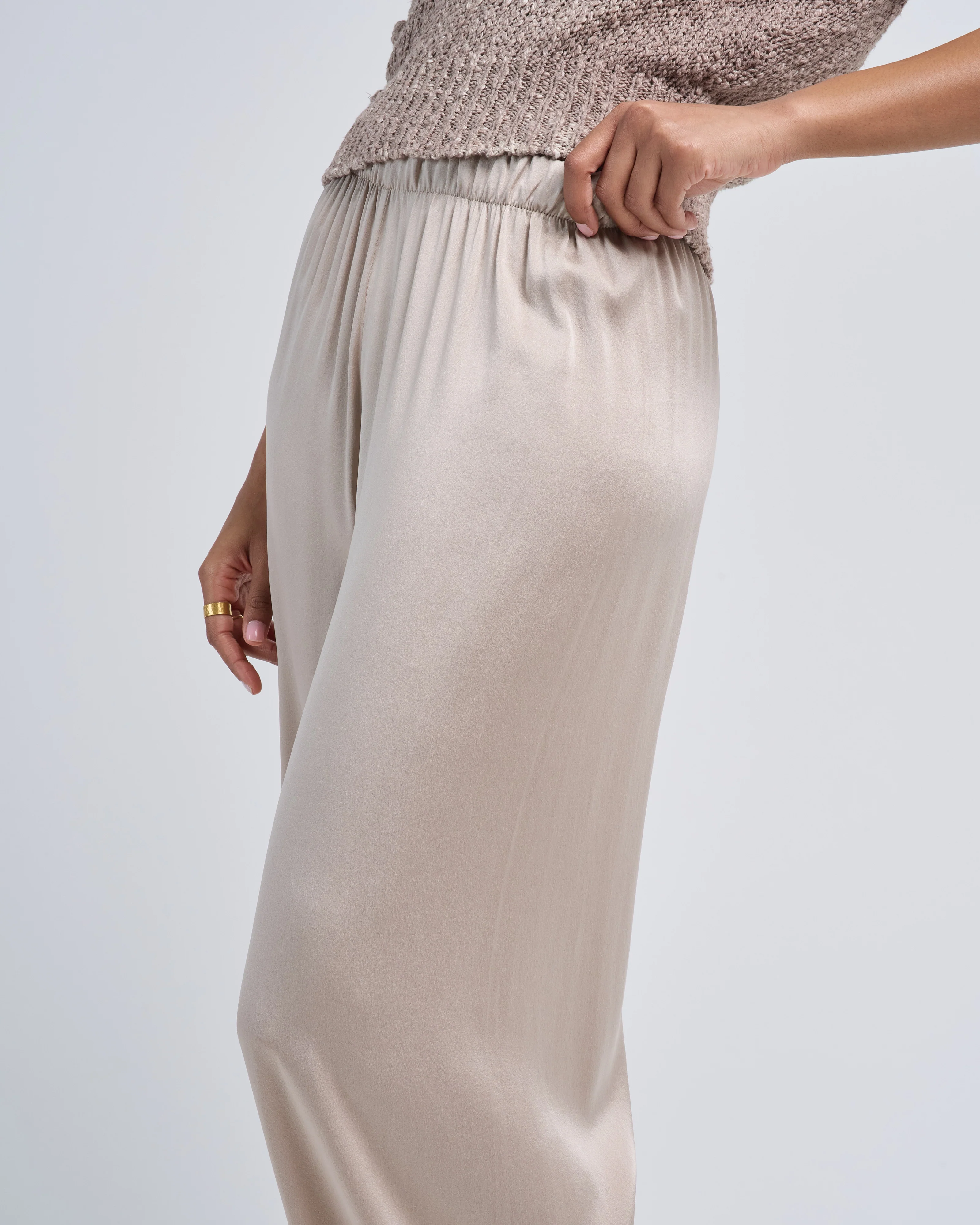 frosted effect stretch silk palazzo pants - Image 5