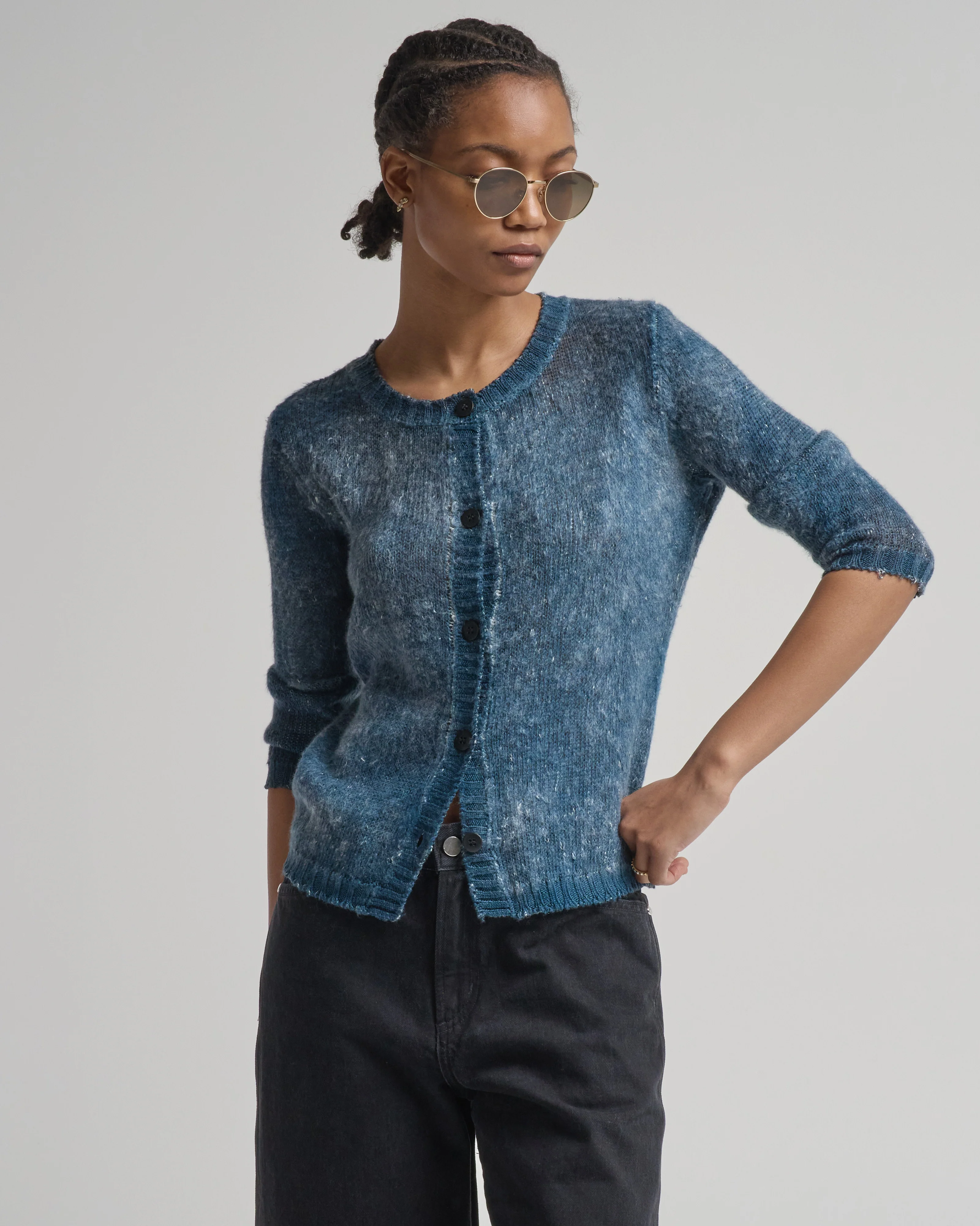 hand painted and brushed linen round neck cardigan - Image 2
