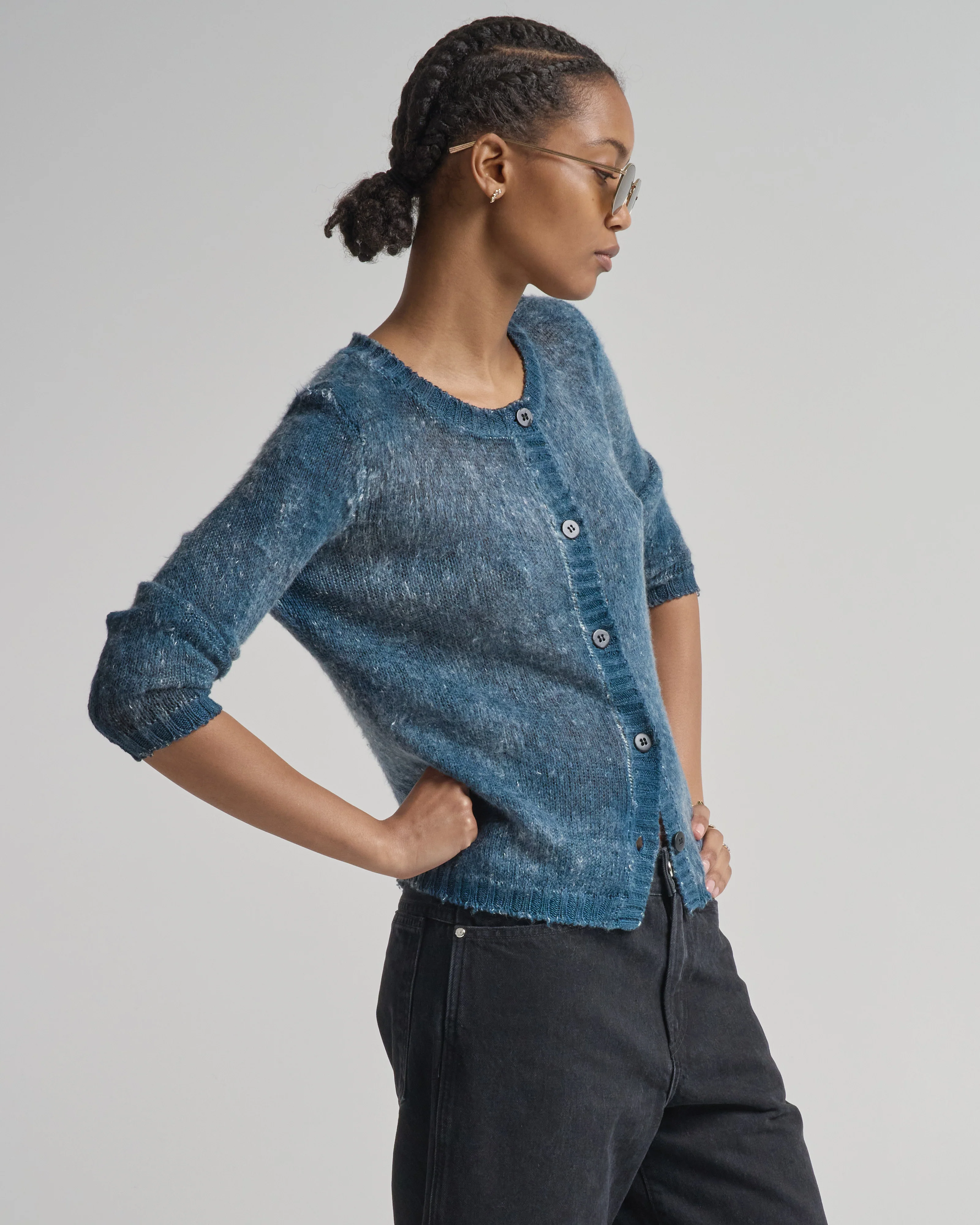 hand painted and brushed linen round neck cardigan - Image 3