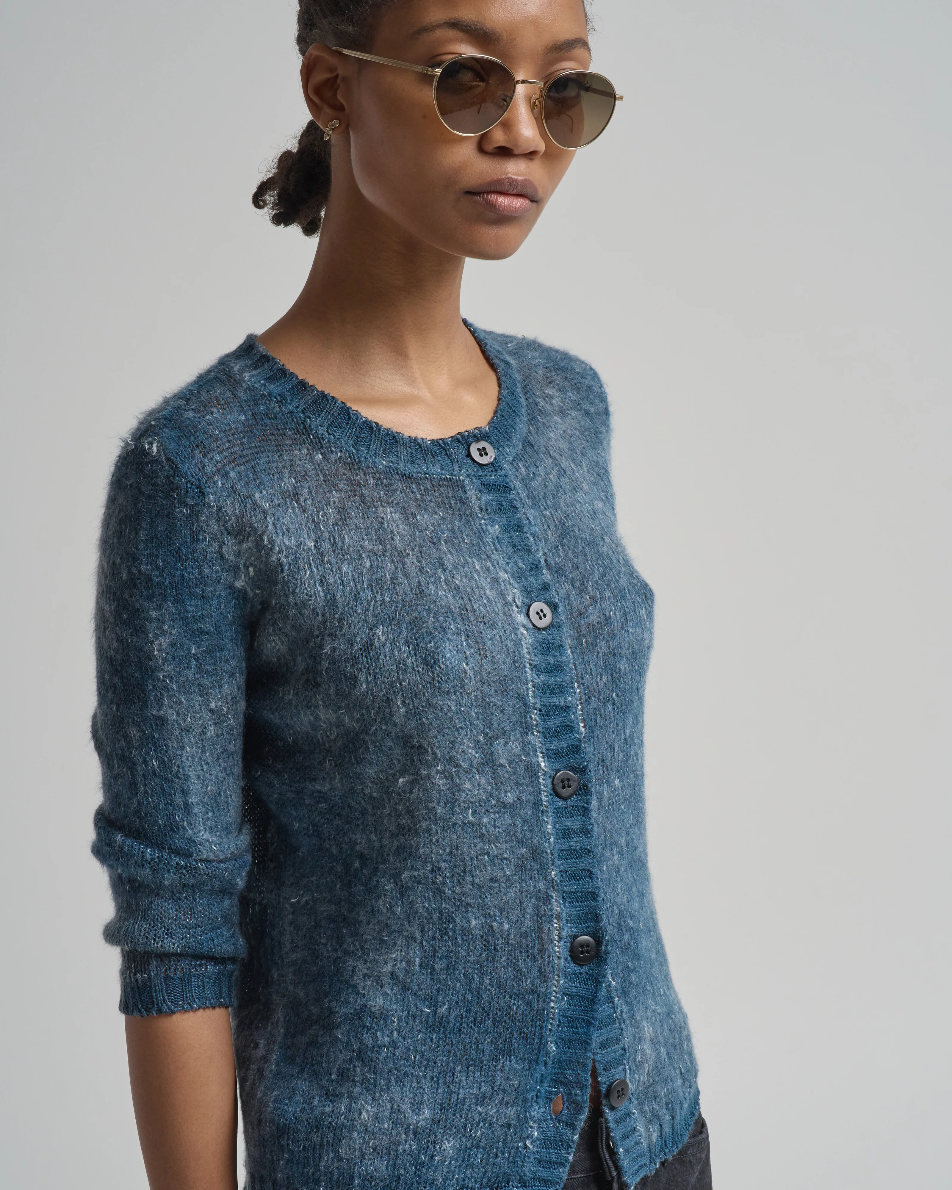 hand painted and brushed linen round neck cardigan - Image 5