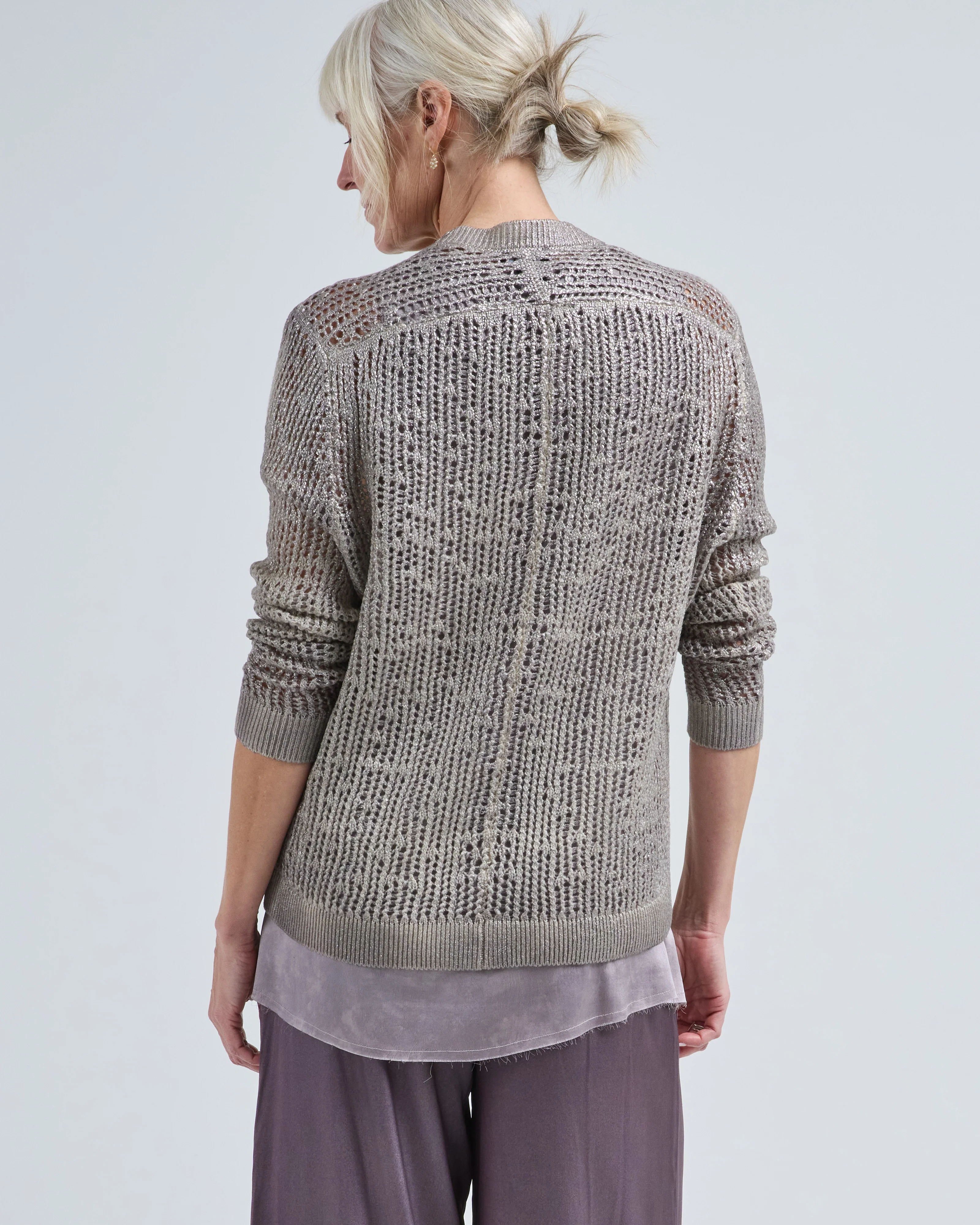 hand painted and laminated net stitch round neck pullover - Image 4