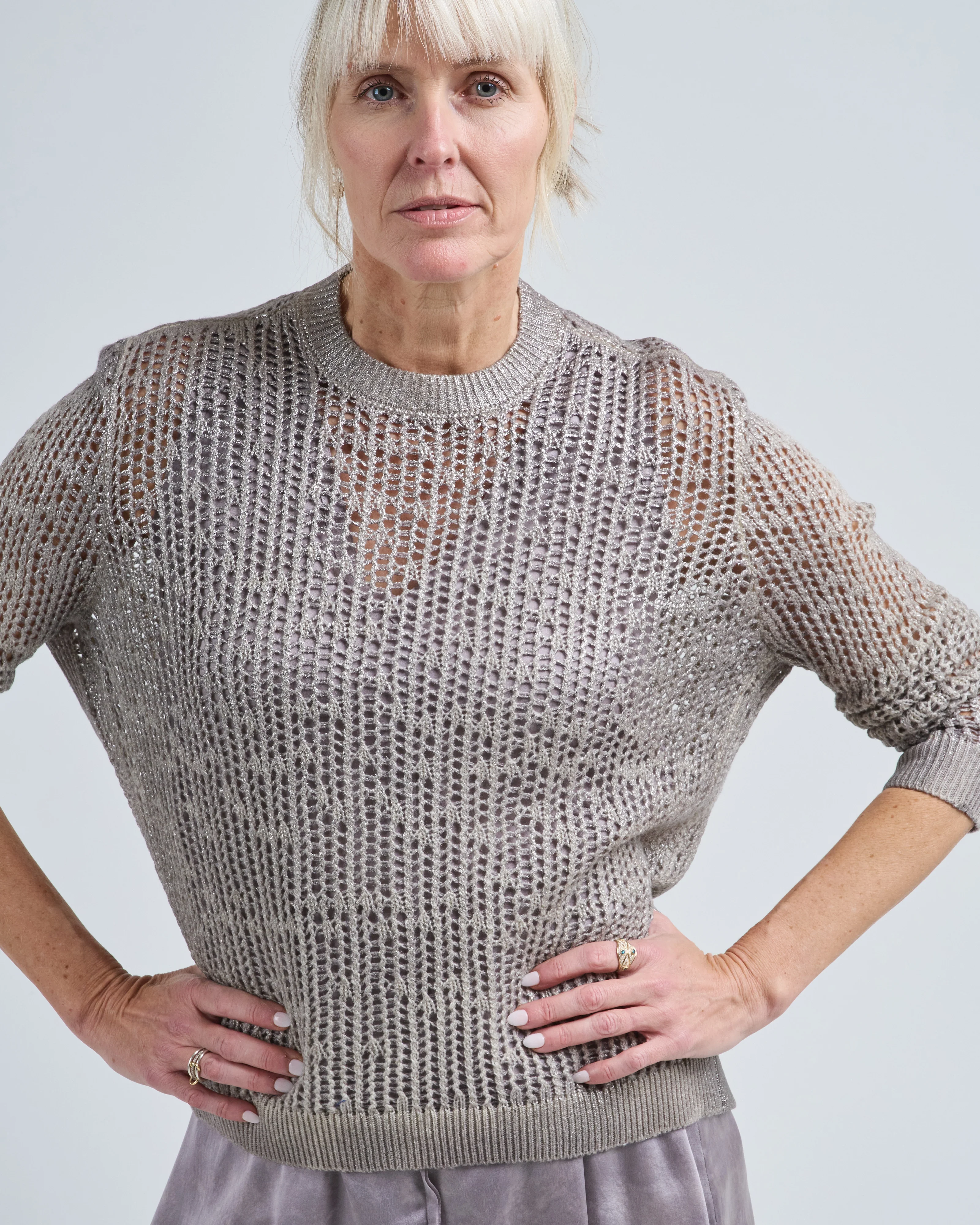 hand painted and laminated net stitch round neck pullover - Image 5