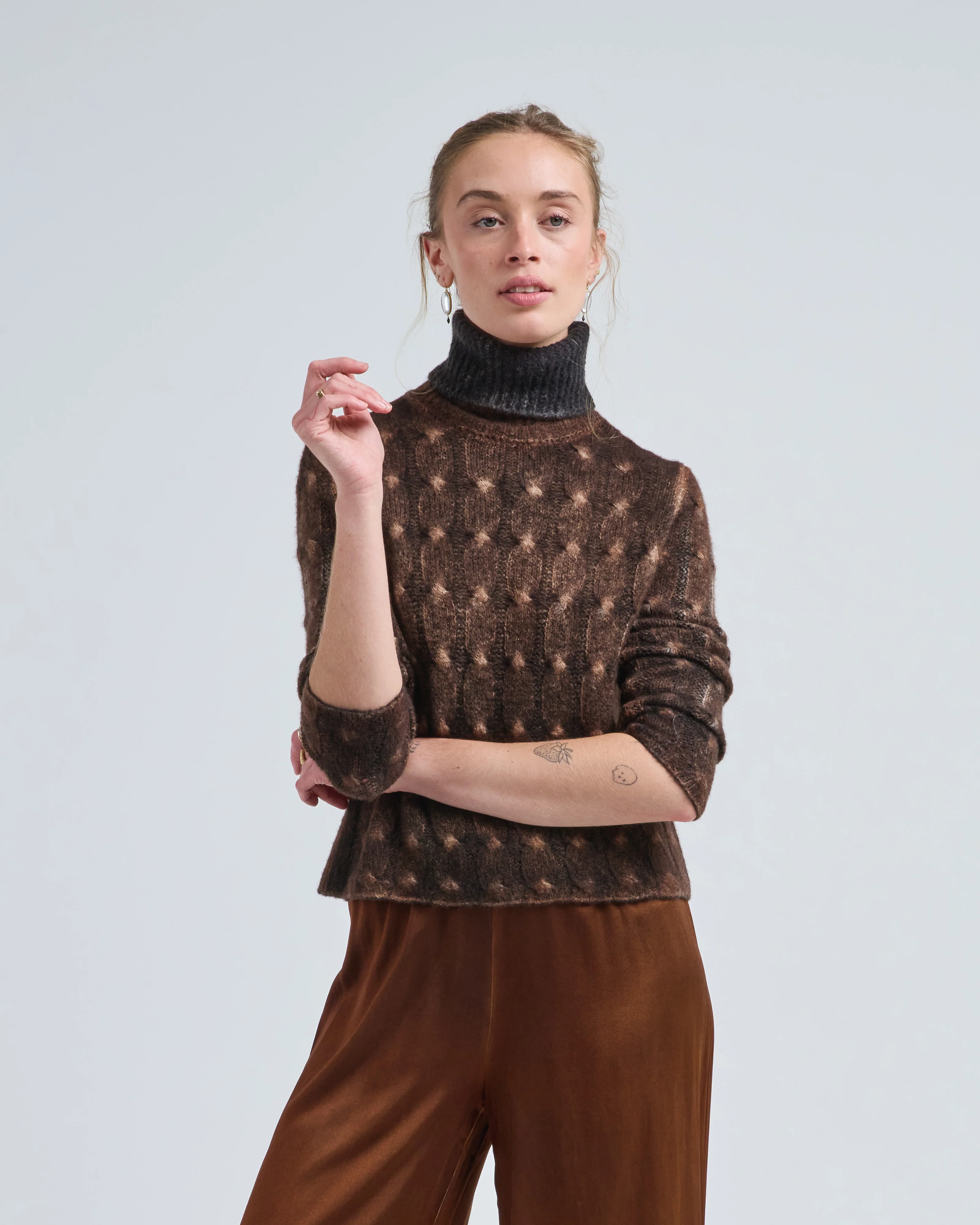 hand painted braided high neck cashmere and silk pullover - Image 2