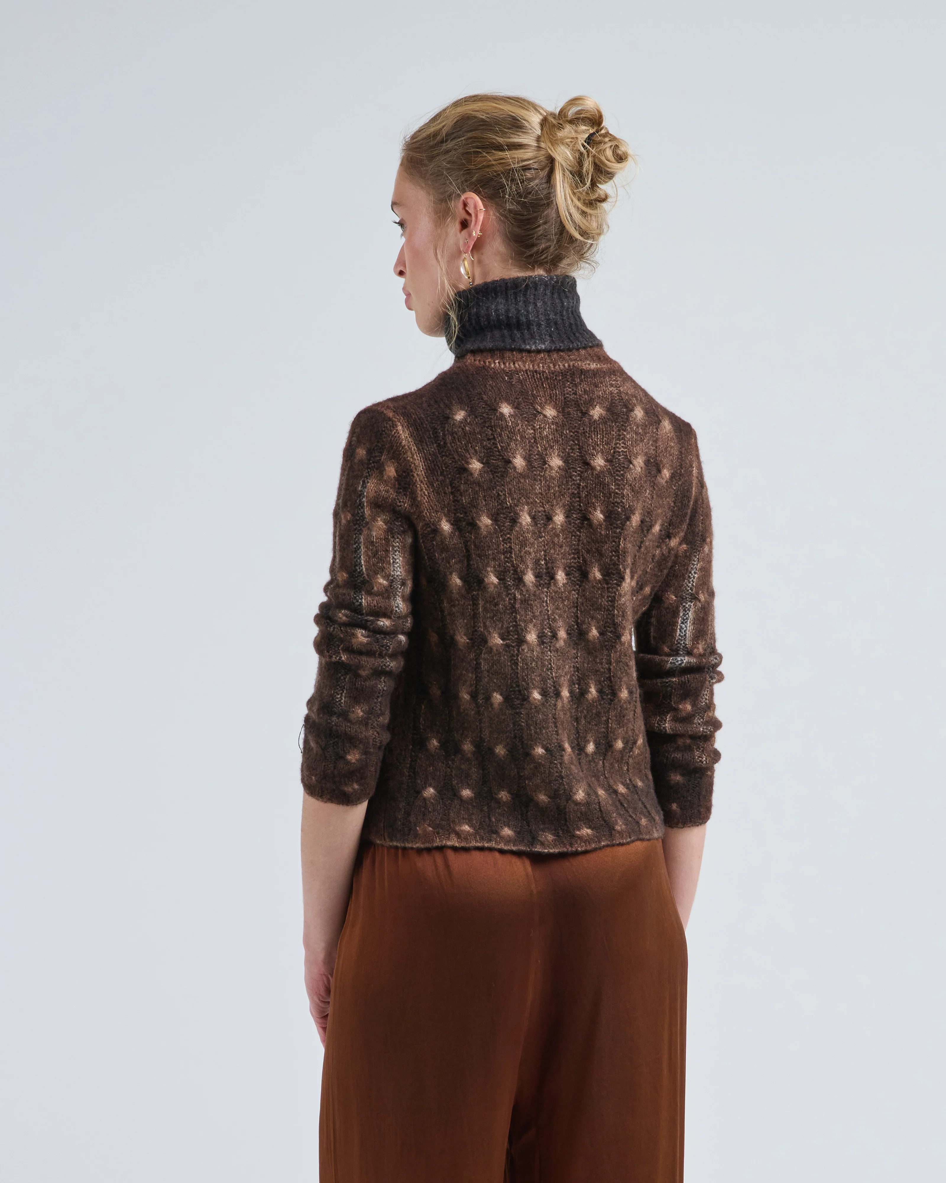 hand painted braided high neck cashmere and silk pullover - Image 4