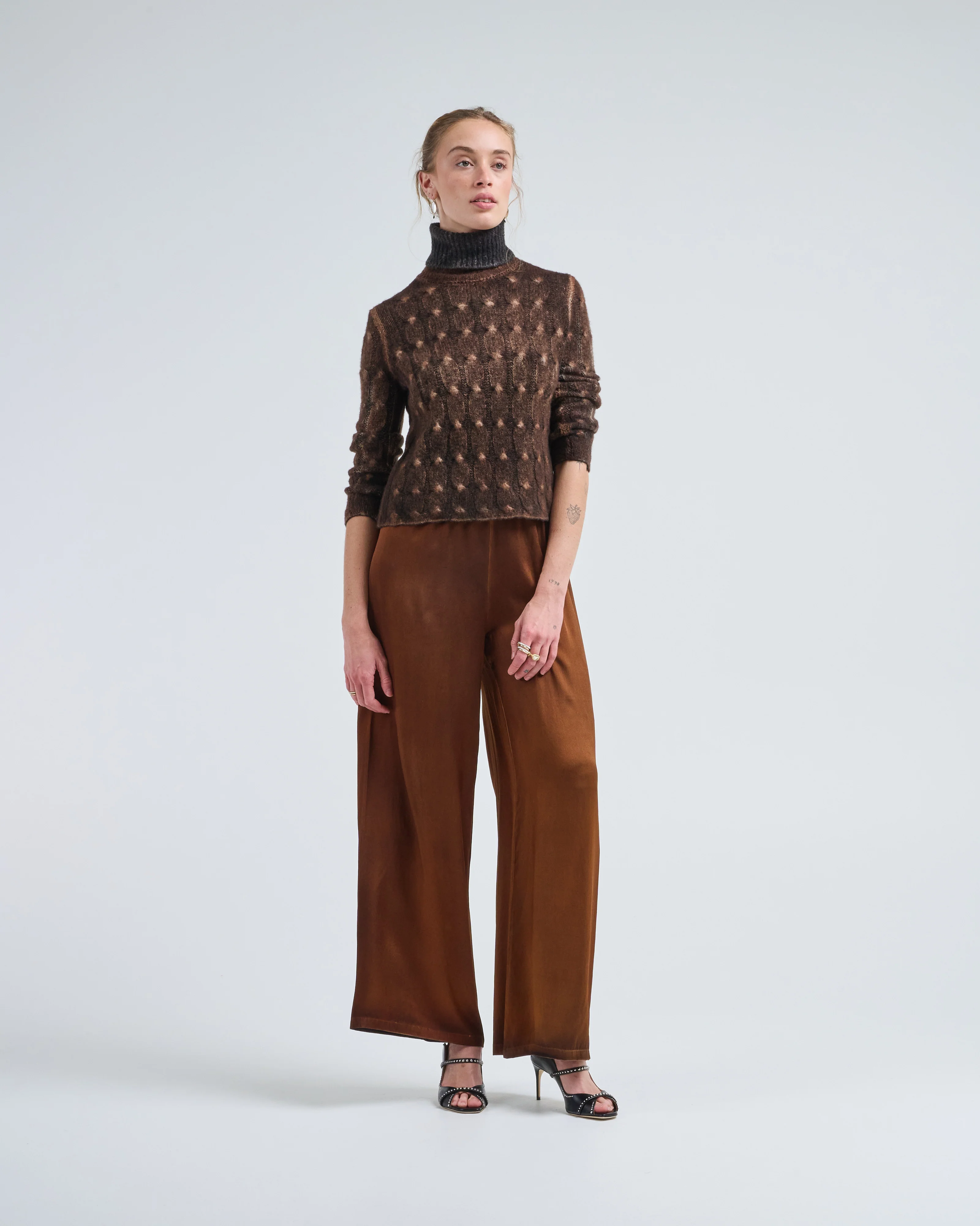 hand painted braided high neck cashmere and silk pullover - Image 5