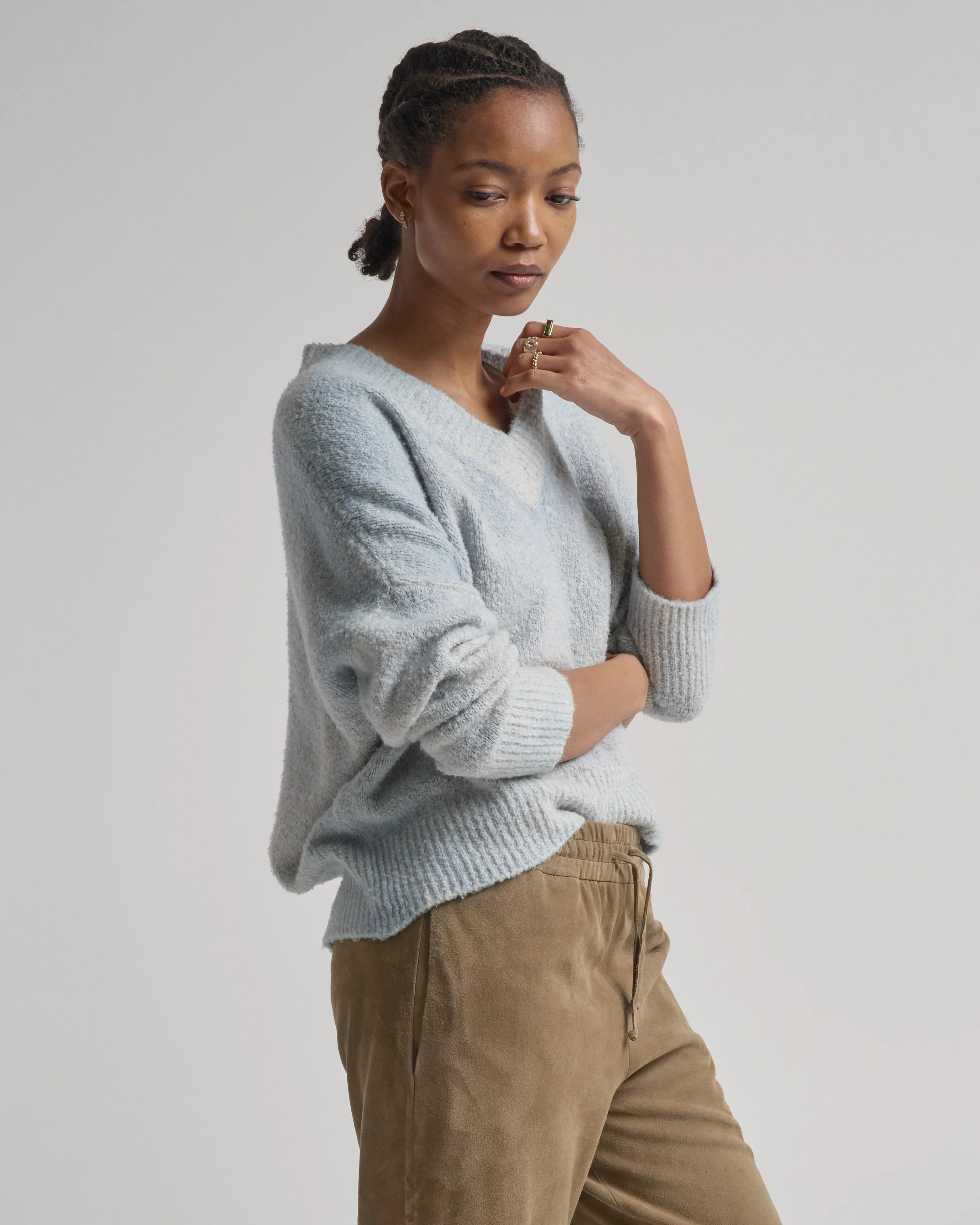 hand painted cotton v neck pullover - Image 3