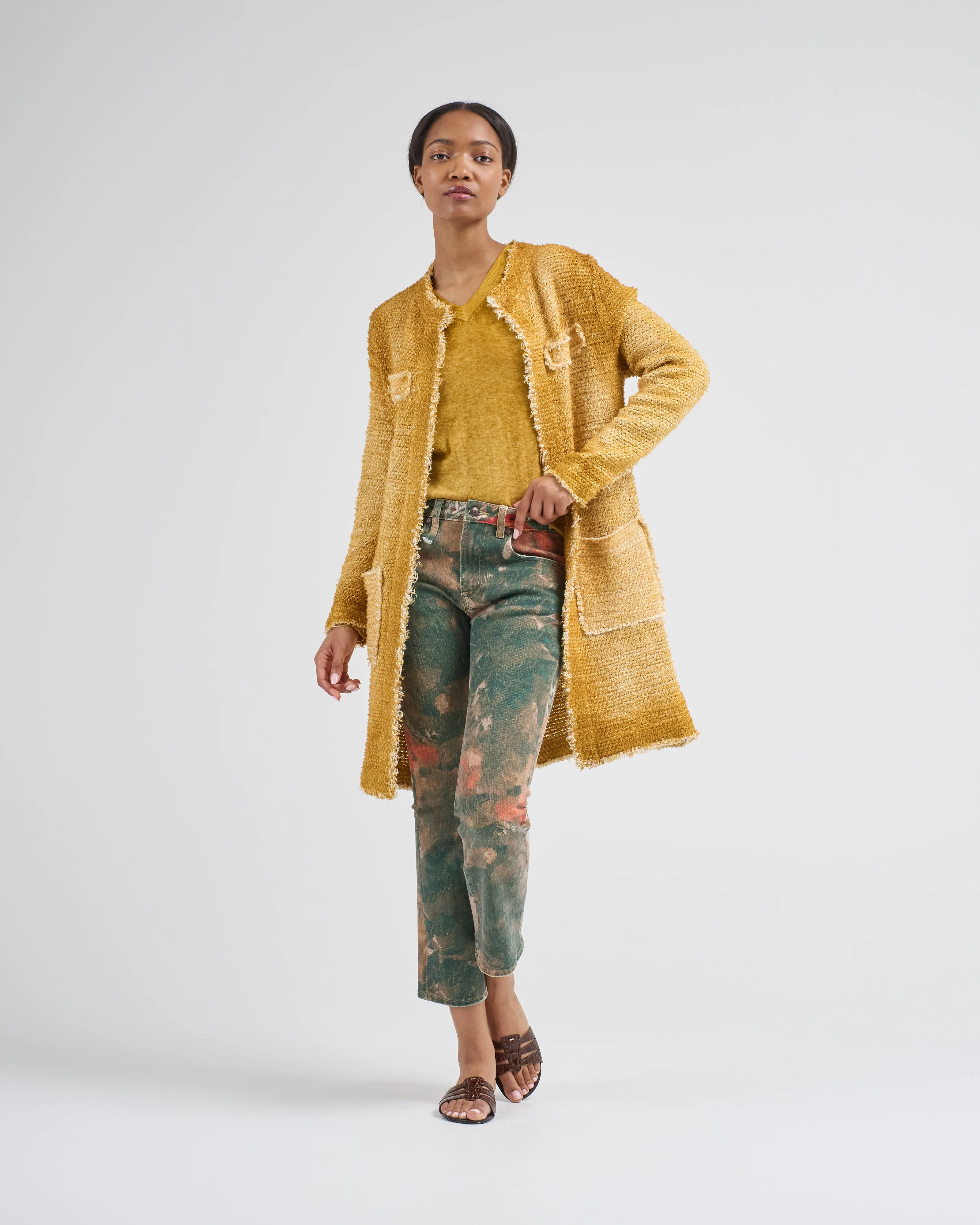 hand painted irregular mat stitch round neck jacket
