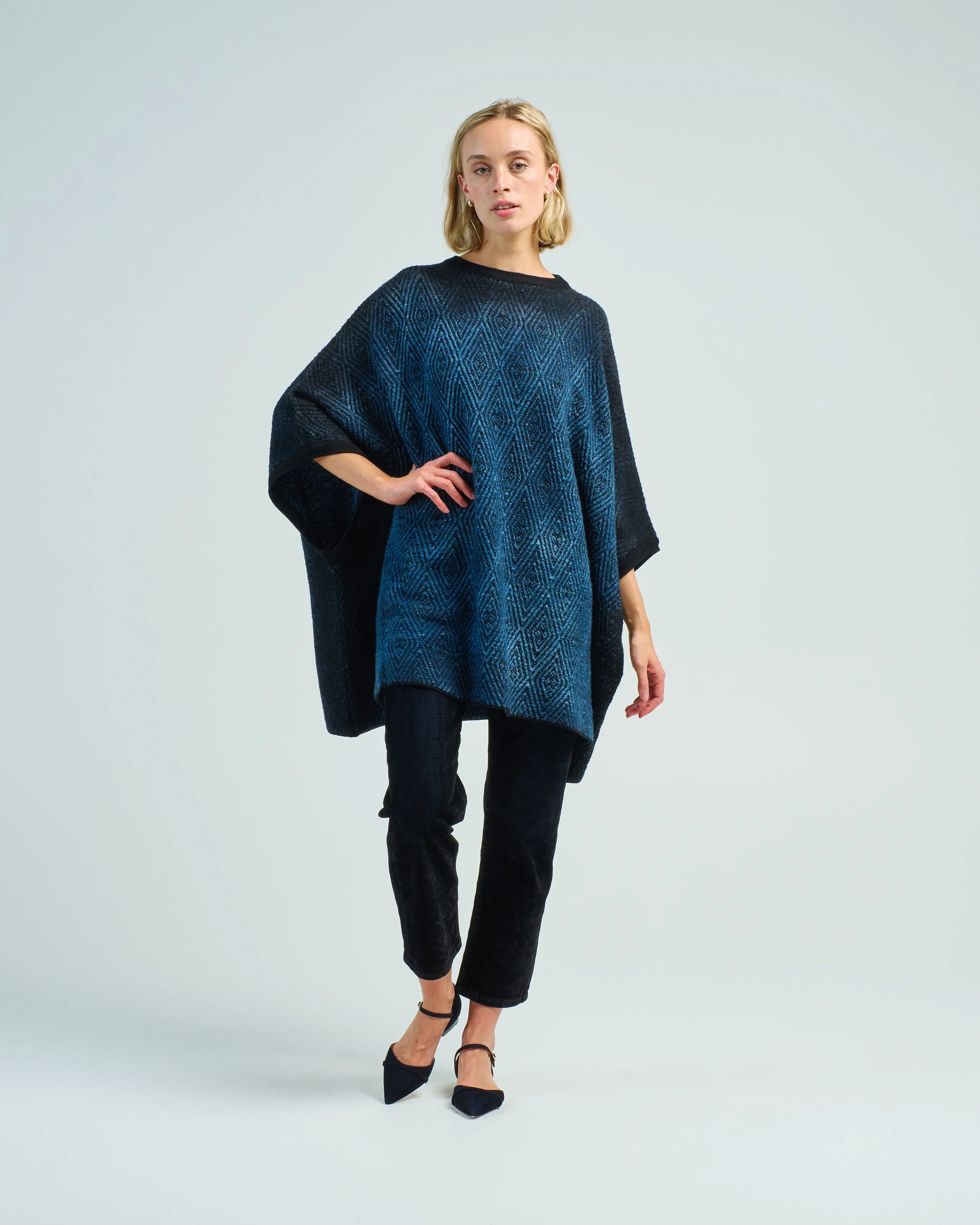 hand painted jacquard wax poncho with black shadows - Image 2