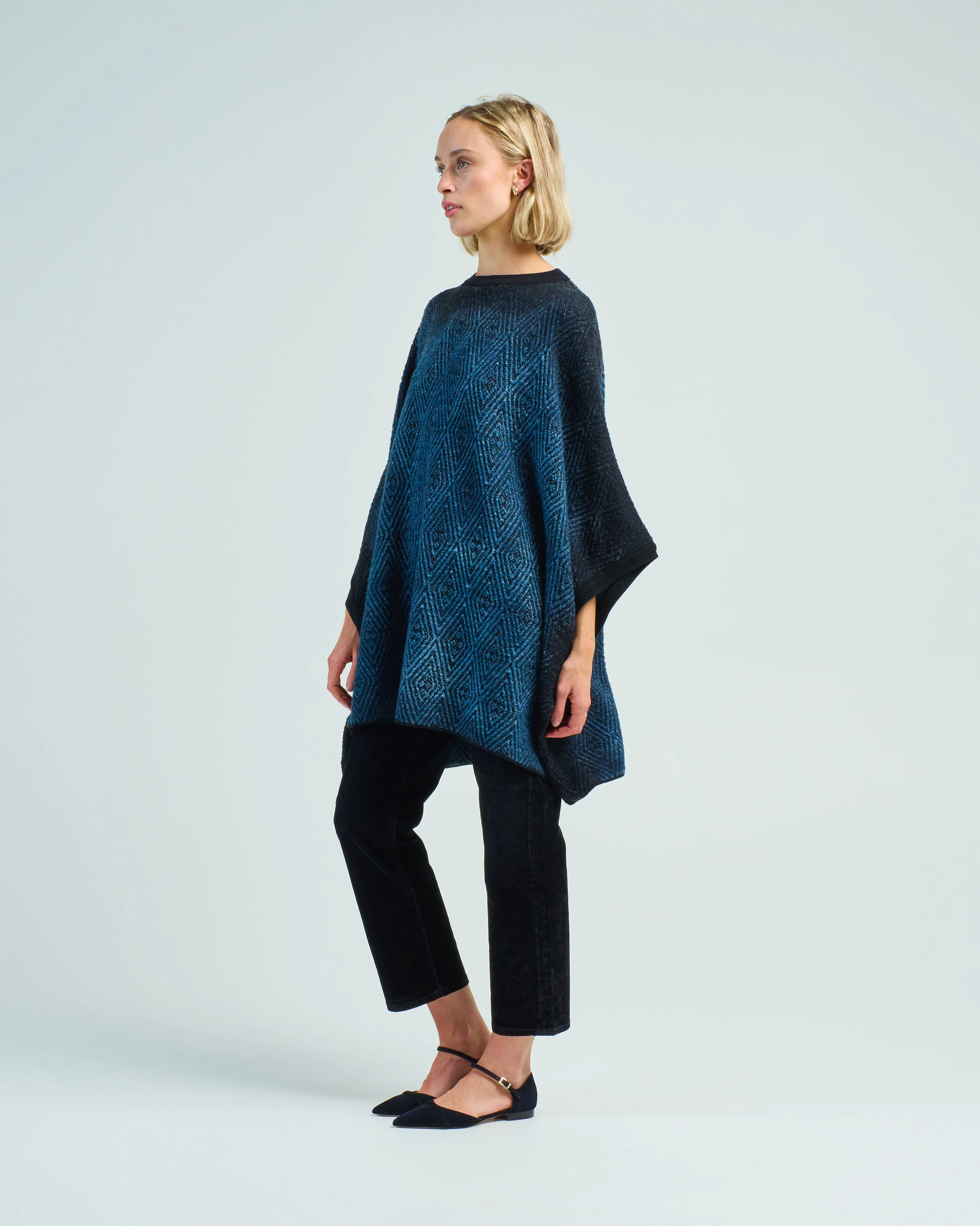 hand painted jacquard wax poncho with black shadows - Image 3