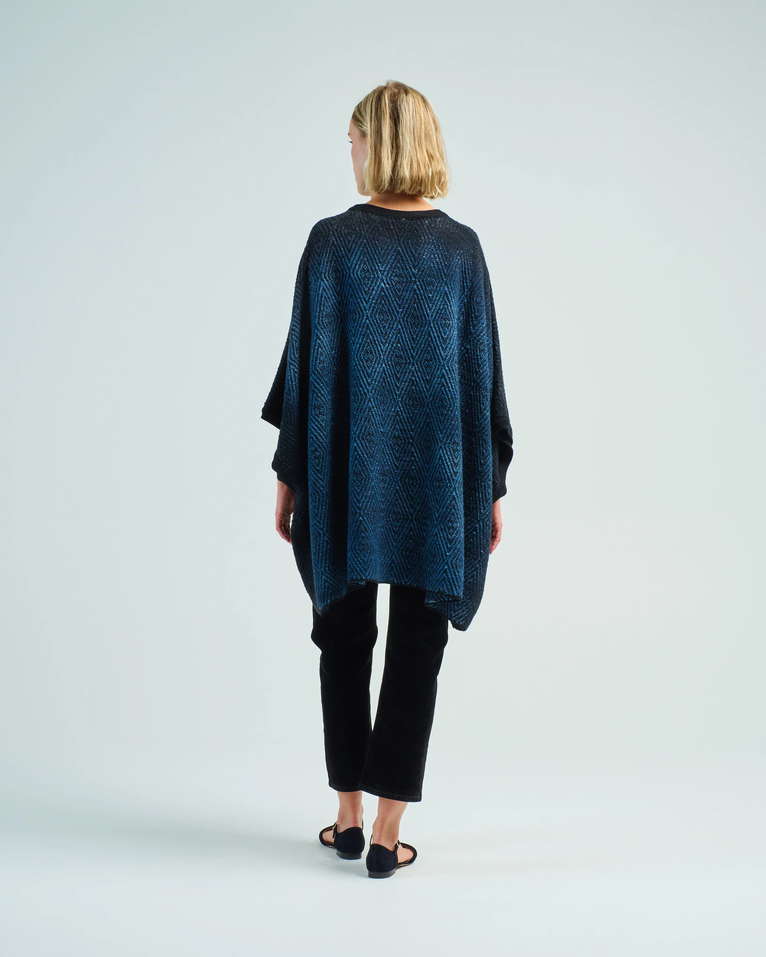 hand painted jacquard wax poncho with black shadows - Image 4