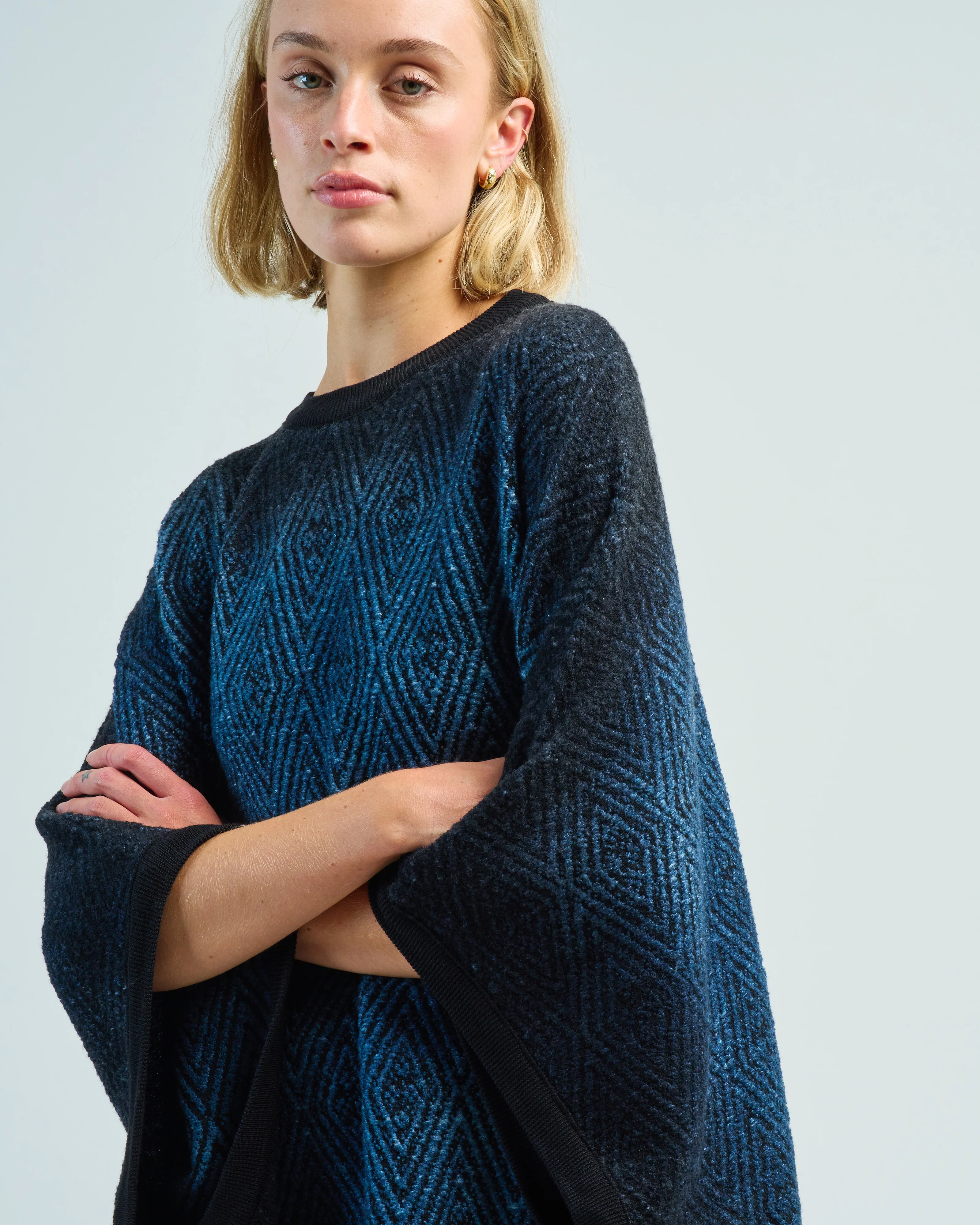 hand painted jacquard wax poncho with black shadows - Image 5