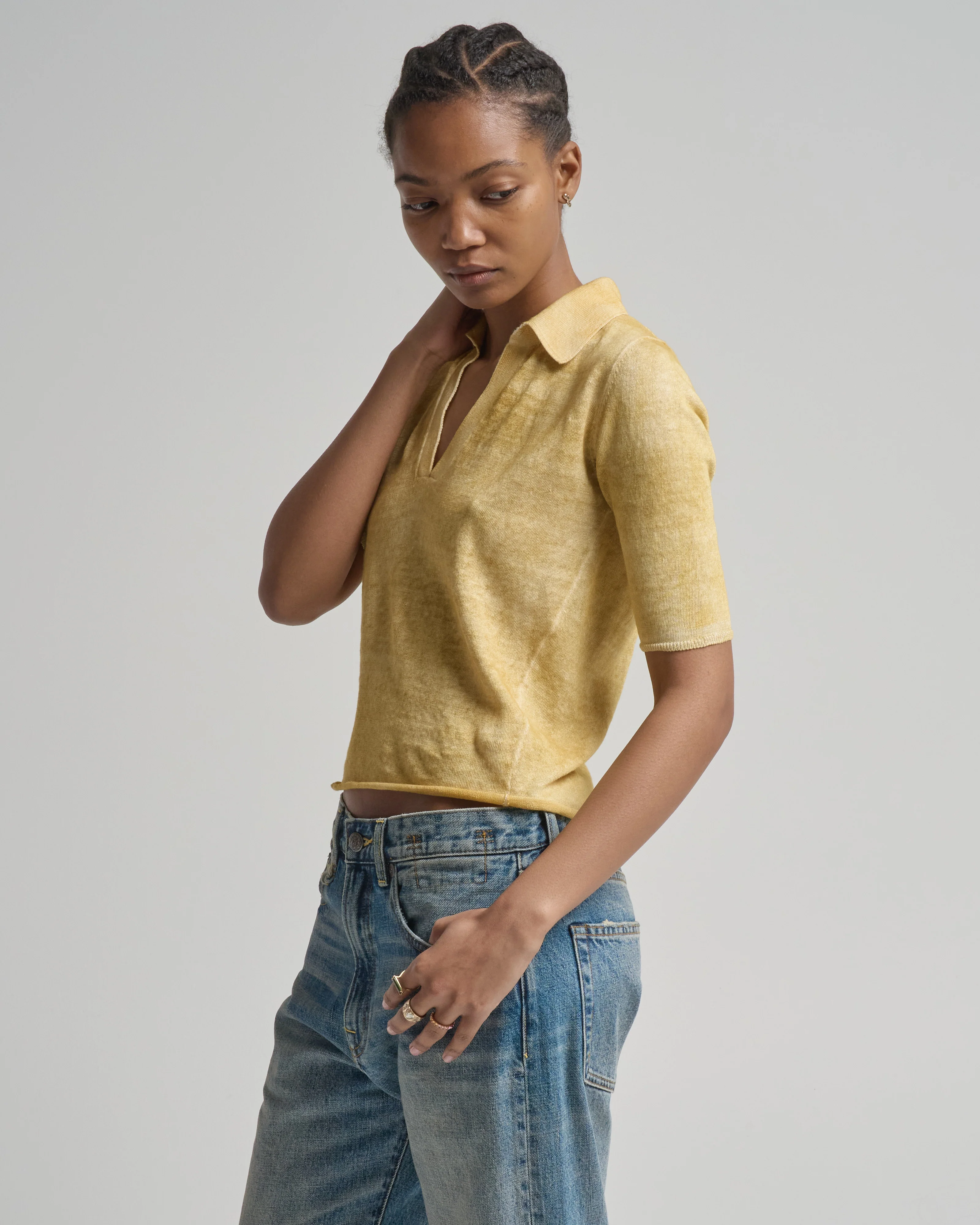 hand painted linen cotton polo neck pullover - Image 3