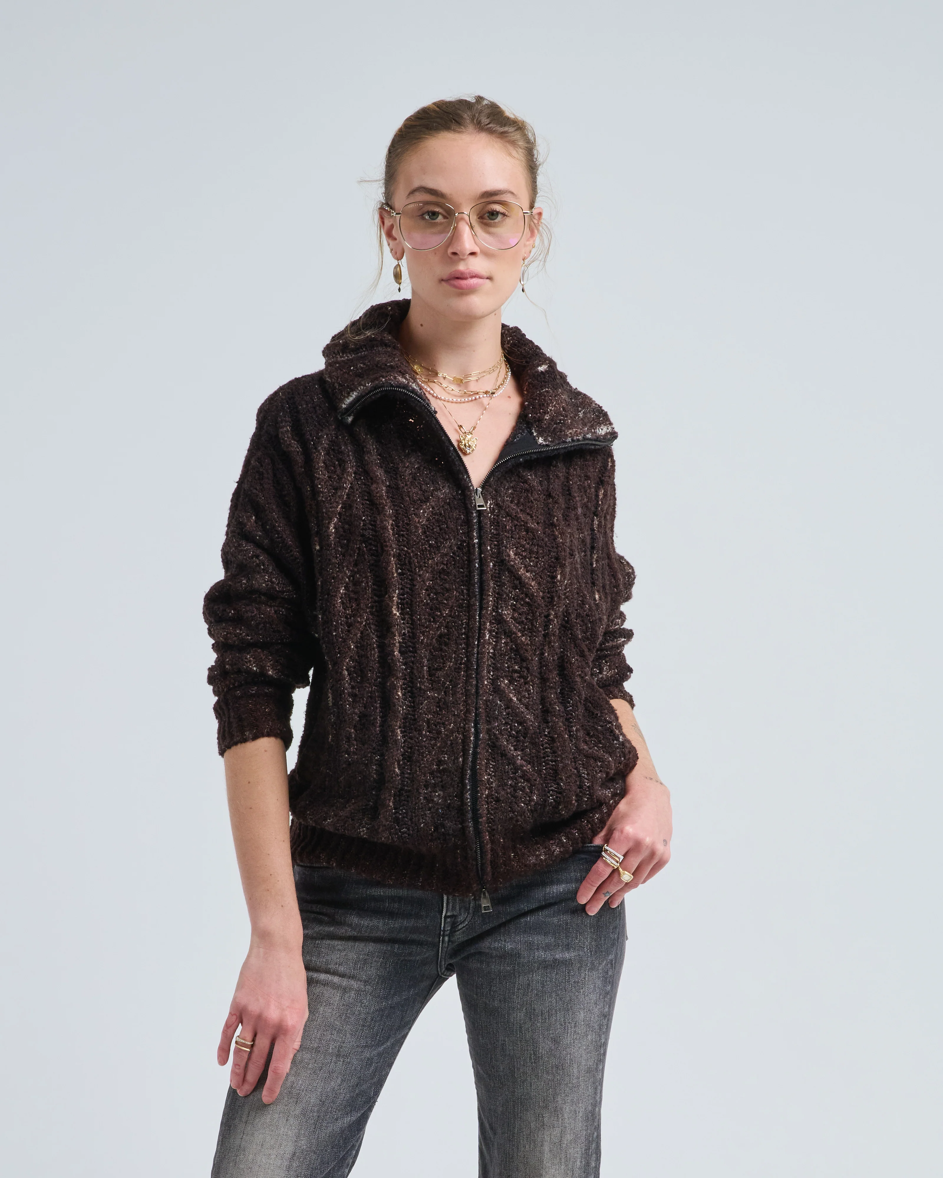 hand painted malfile' merinos silk zipped cardigan with braids - Image 3