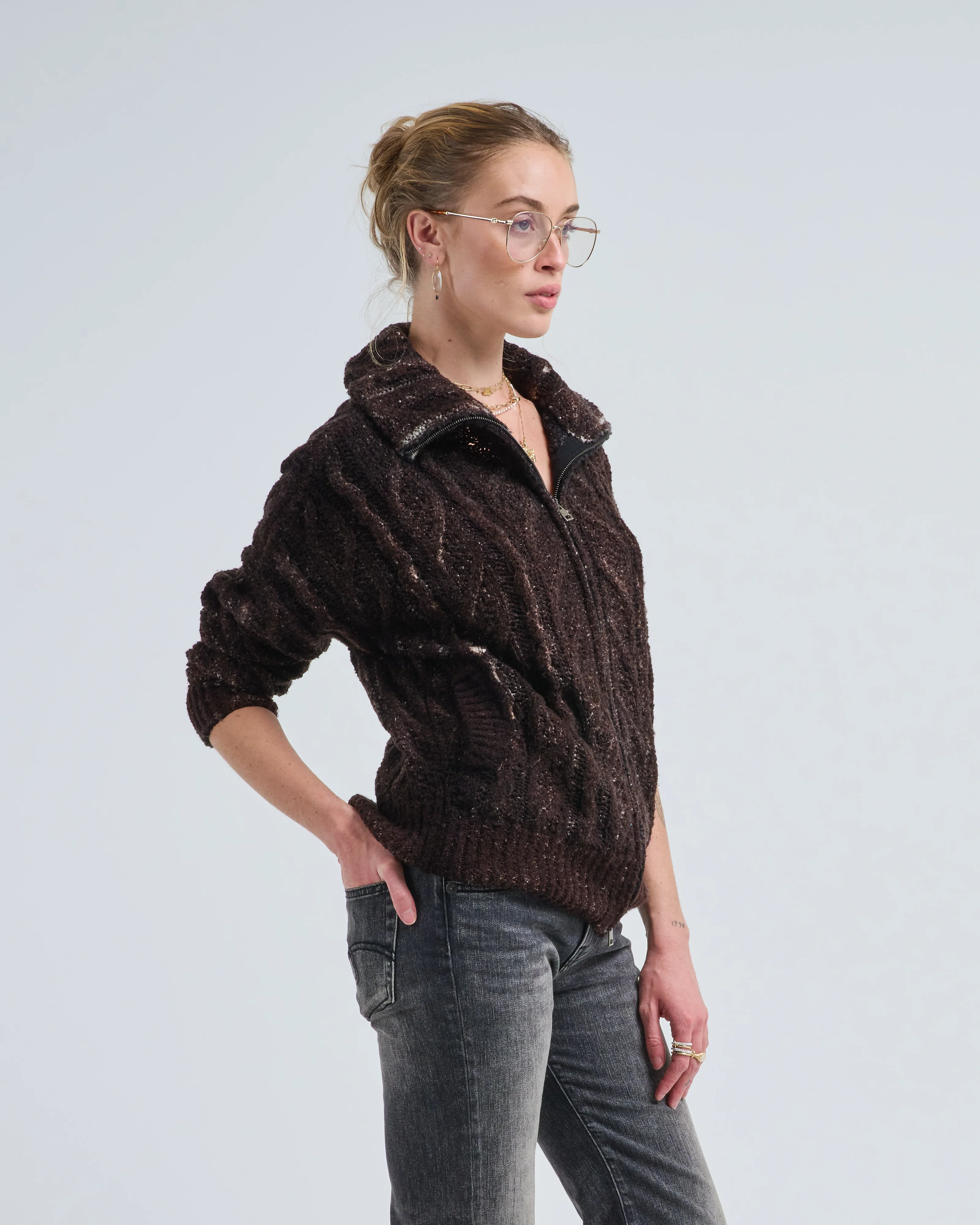 hand painted malfile' merinos silk zipped cardigan with braids - Image 4