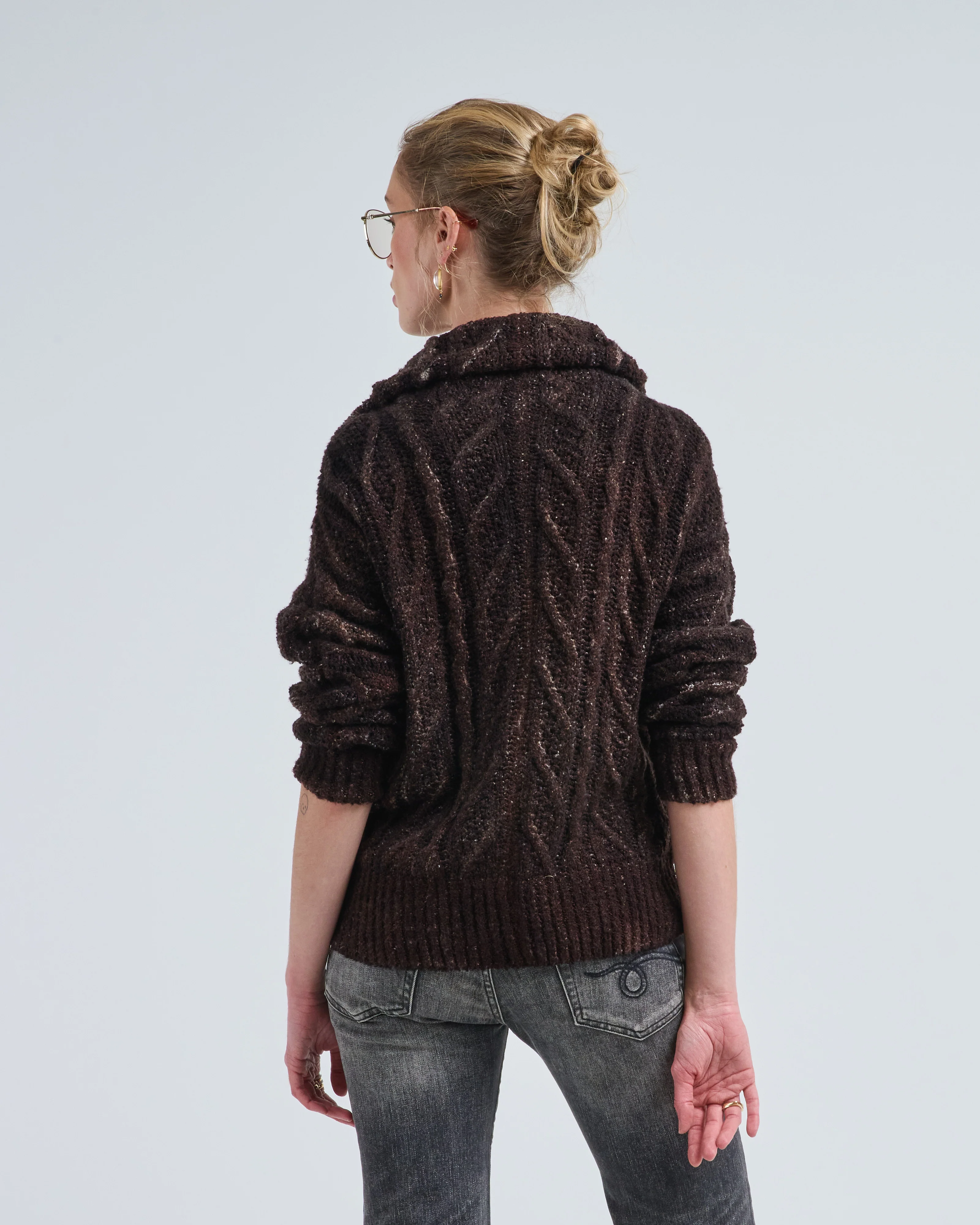 hand painted malfile' merinos silk zipped cardigan with braids - Image 5