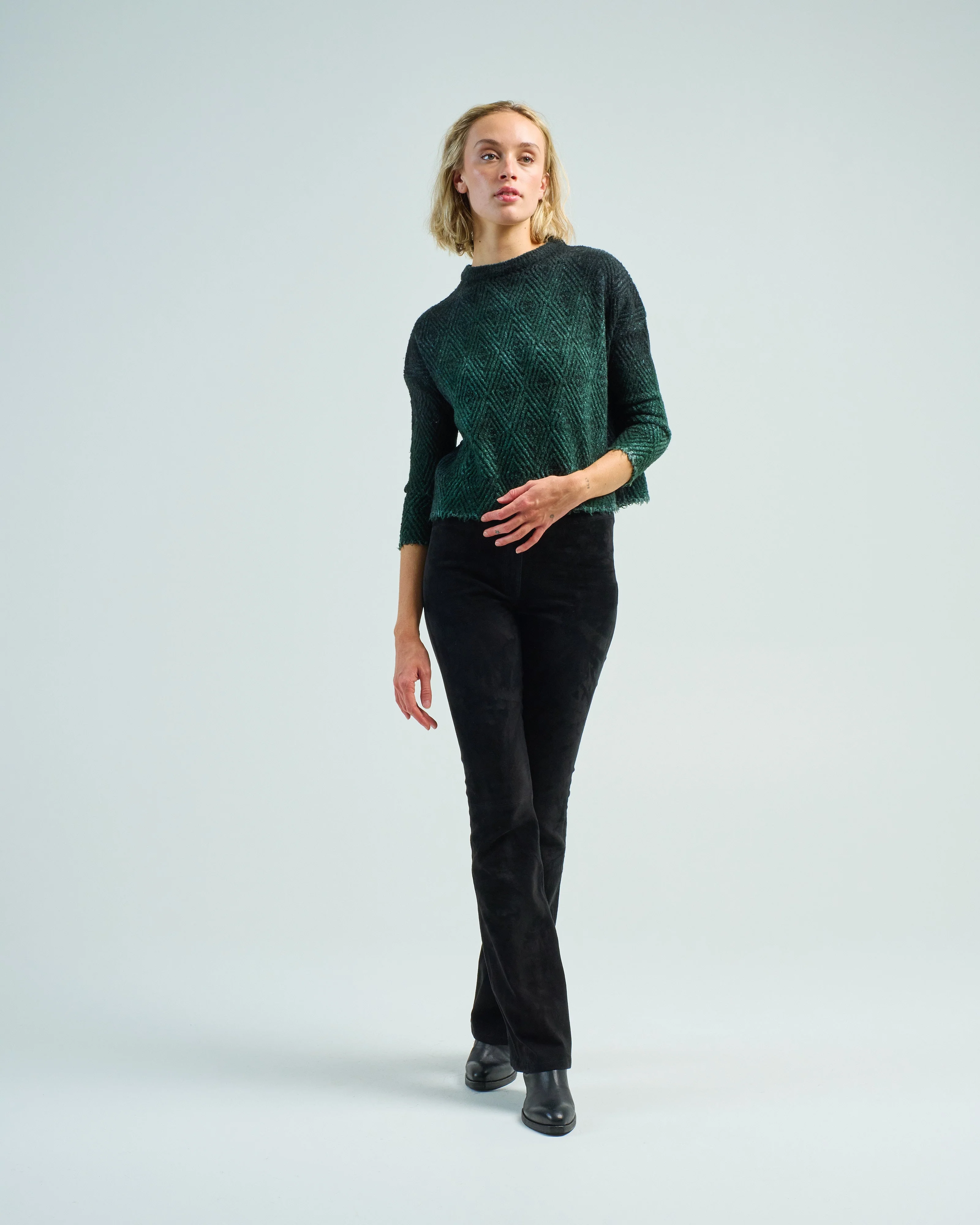 hand painted round neck jacquard wax pullover with black shadows - Image 2