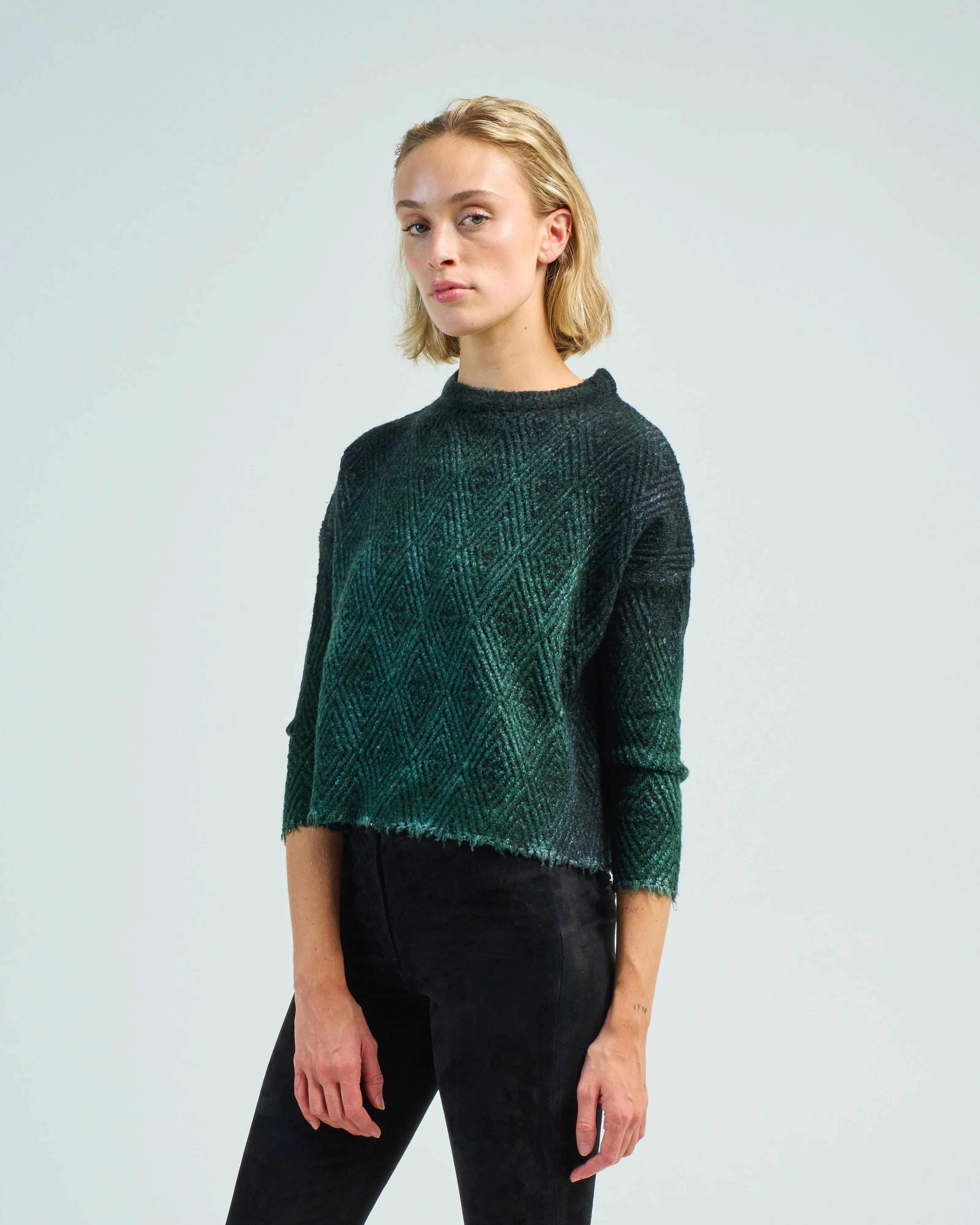 hand painted round neck jacquard wax pullover with black shadows - Image 3