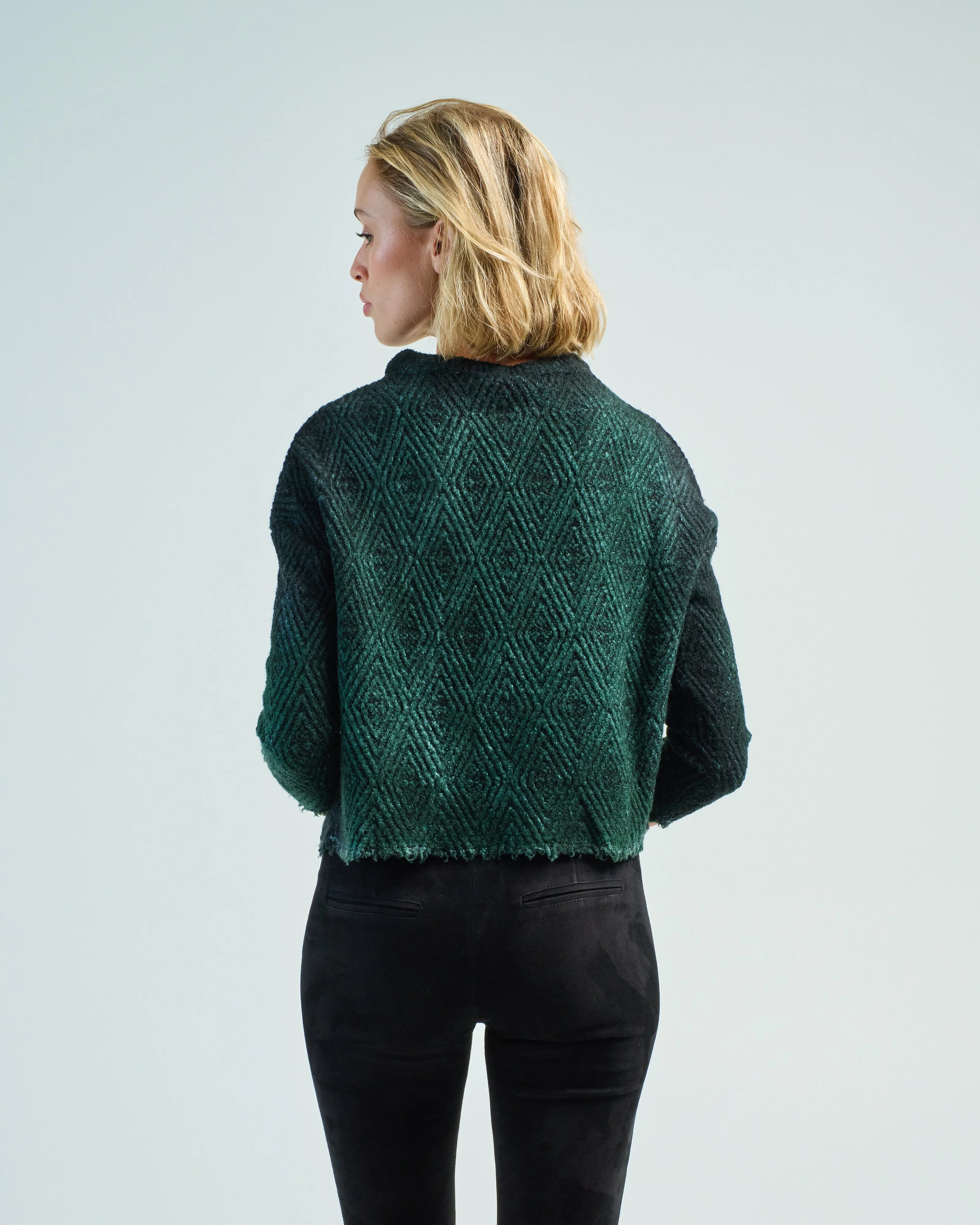 hand painted round neck jacquard wax pullover with black shadows - Image 4
