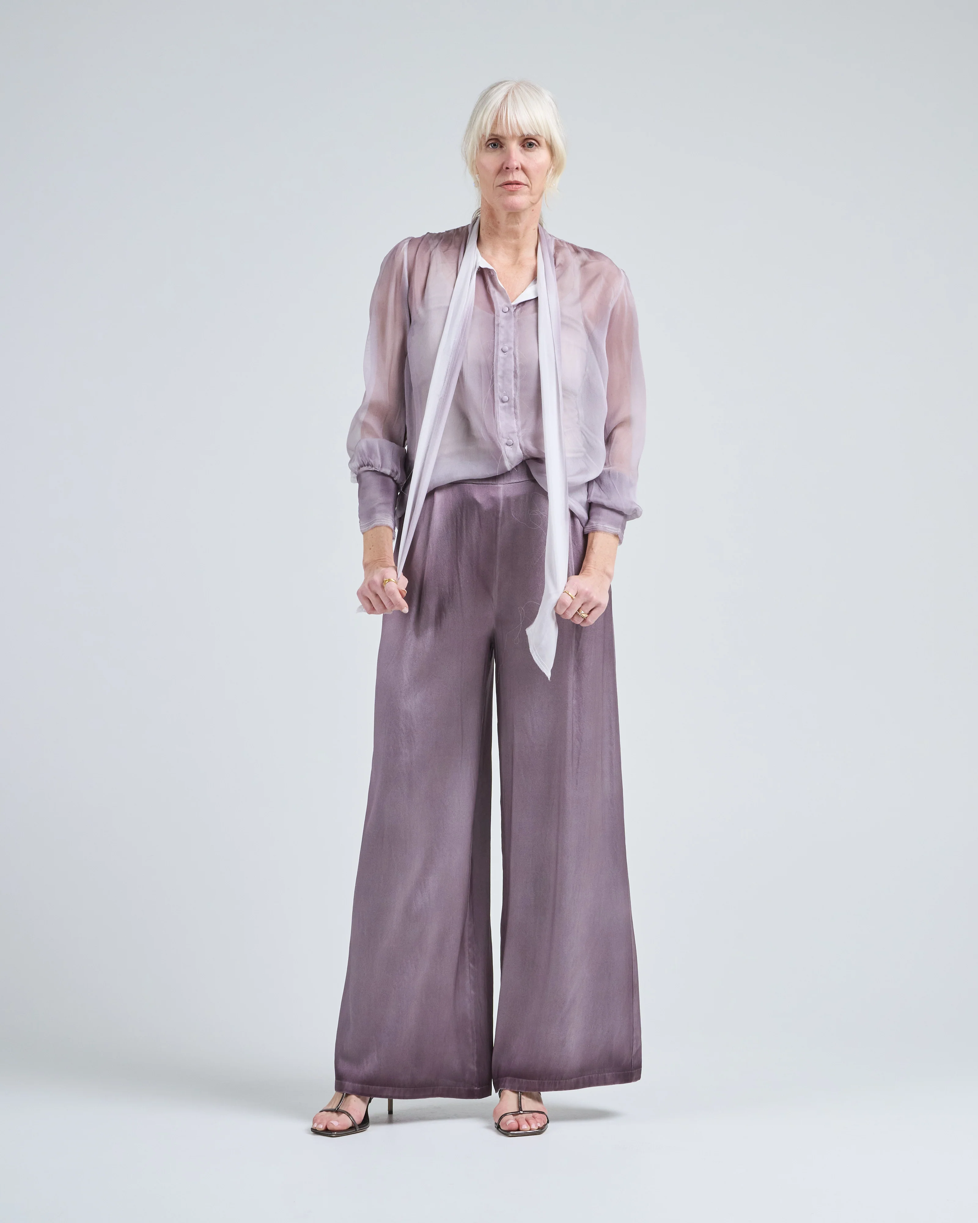 hand painted silk chiffon shirt with bow - Image 2