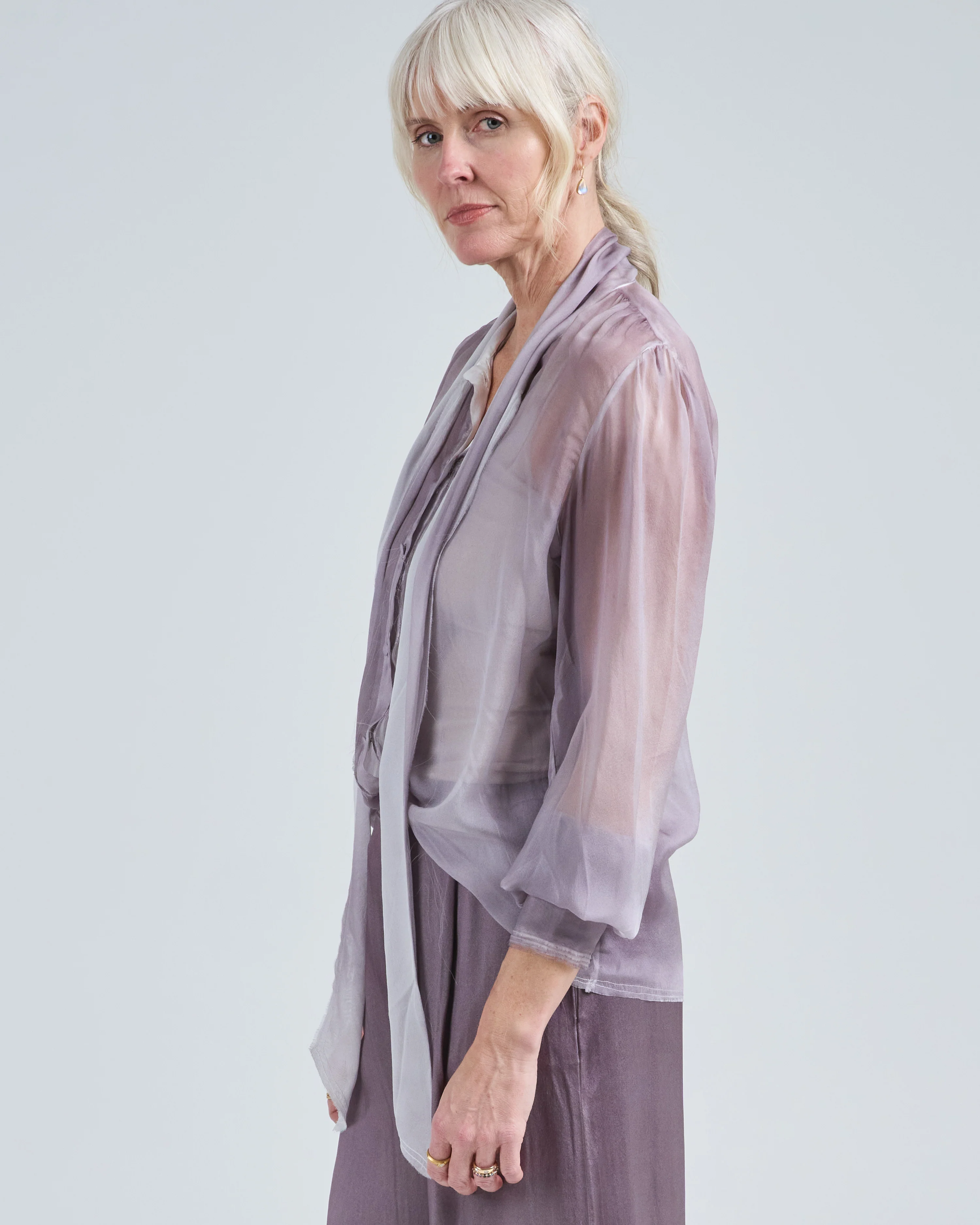 hand painted silk chiffon shirt with bow - Image 4