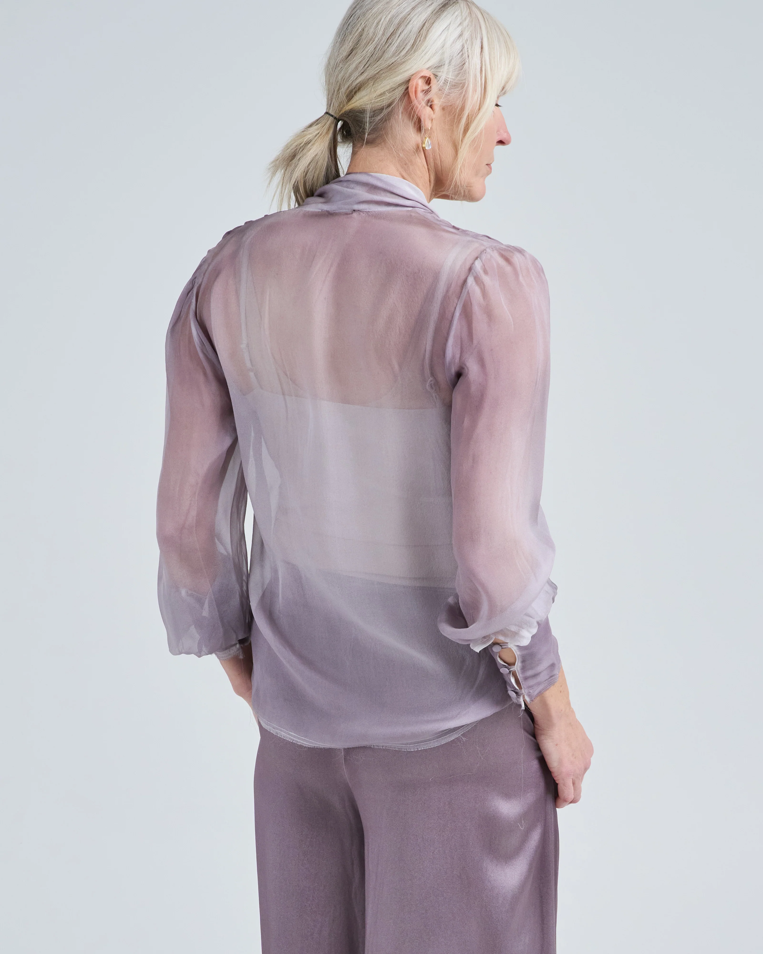 hand painted silk chiffon shirt with bow - Image 5