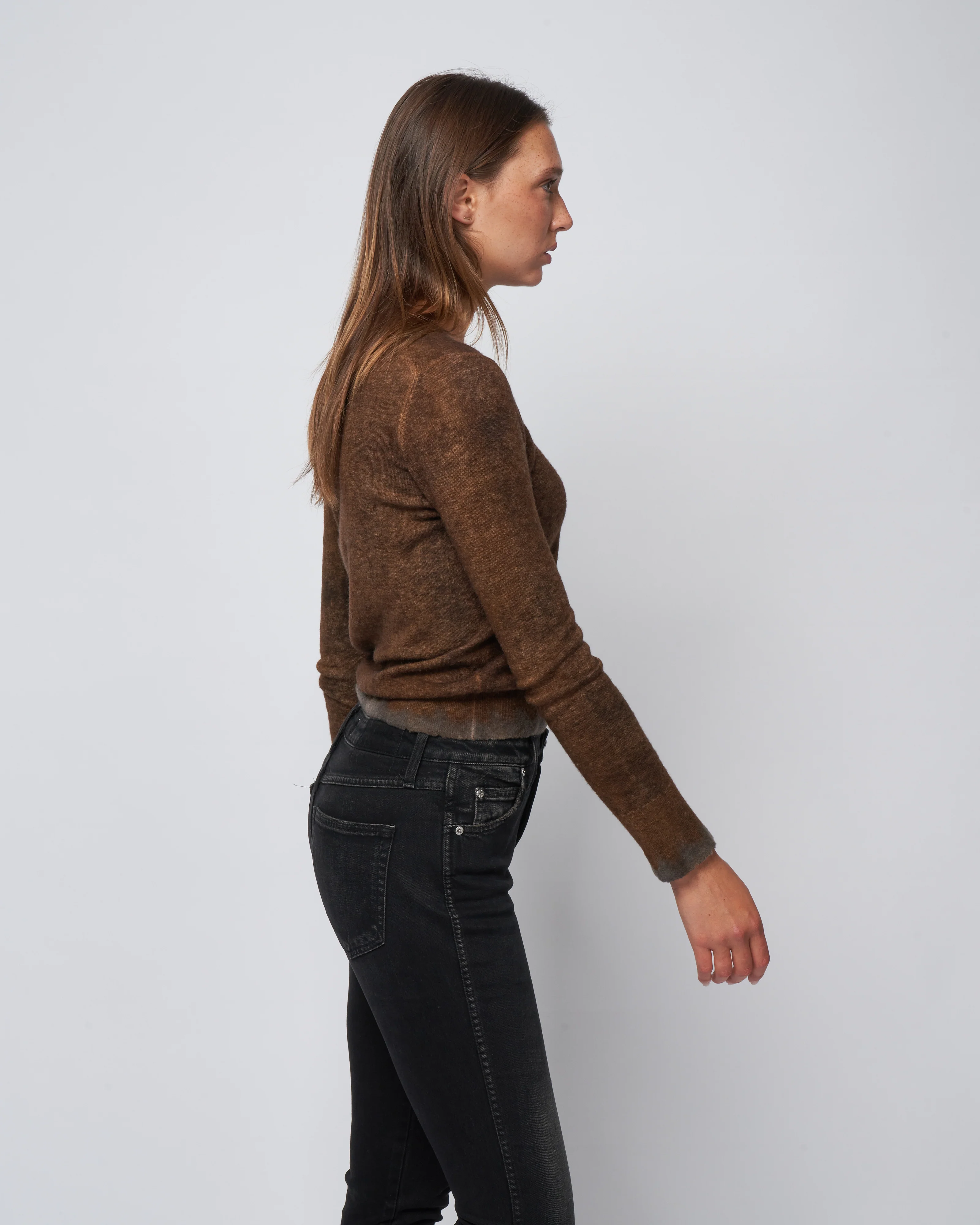 hand painted ultralight cashmere wool v neck - cioccolato - Image 3